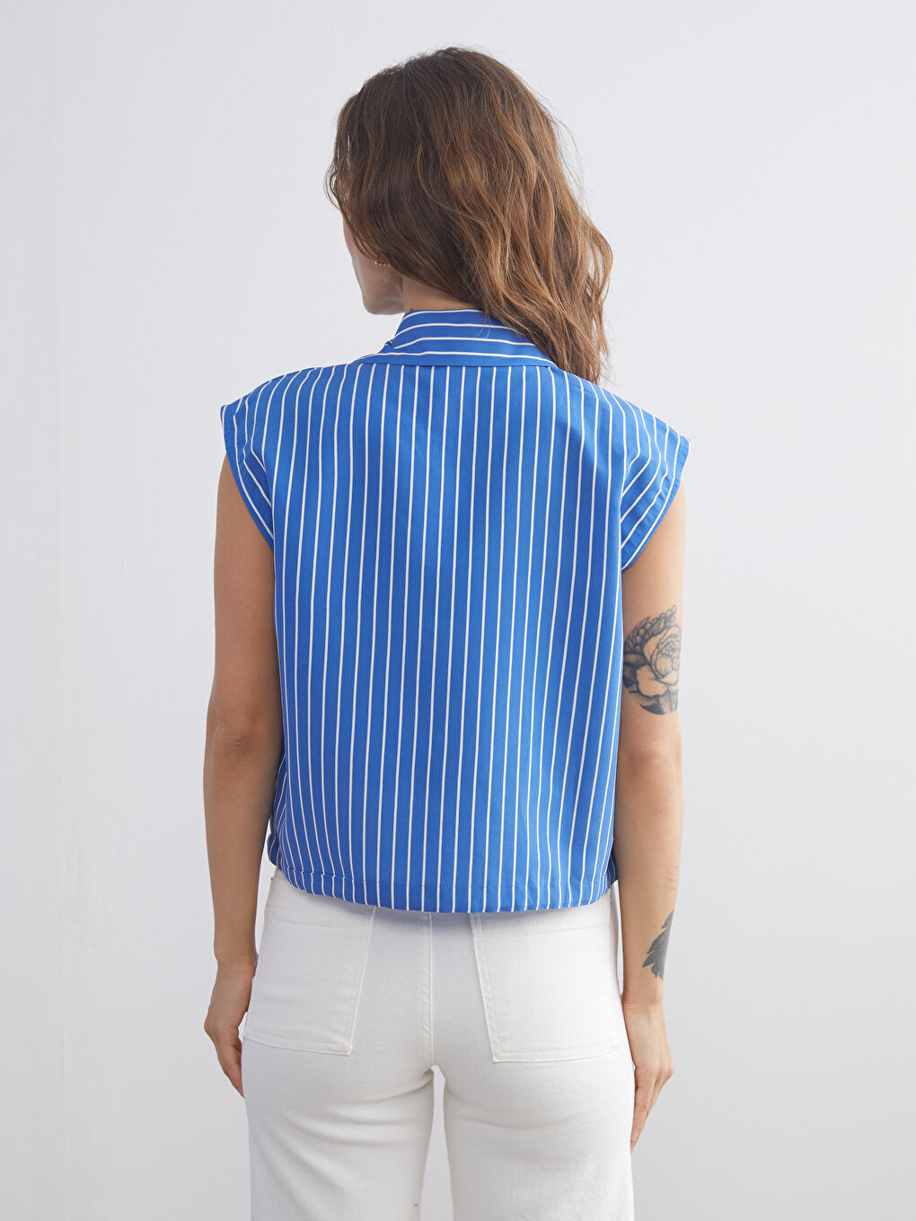 Mavi Çizgili Kadın Gömlek-3