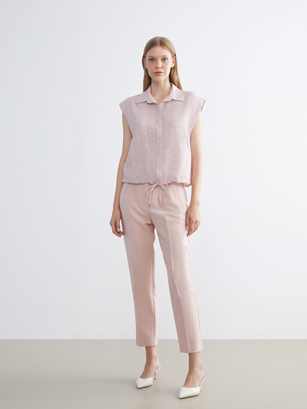 Pembe Çizgili Kadın Gömlek-1