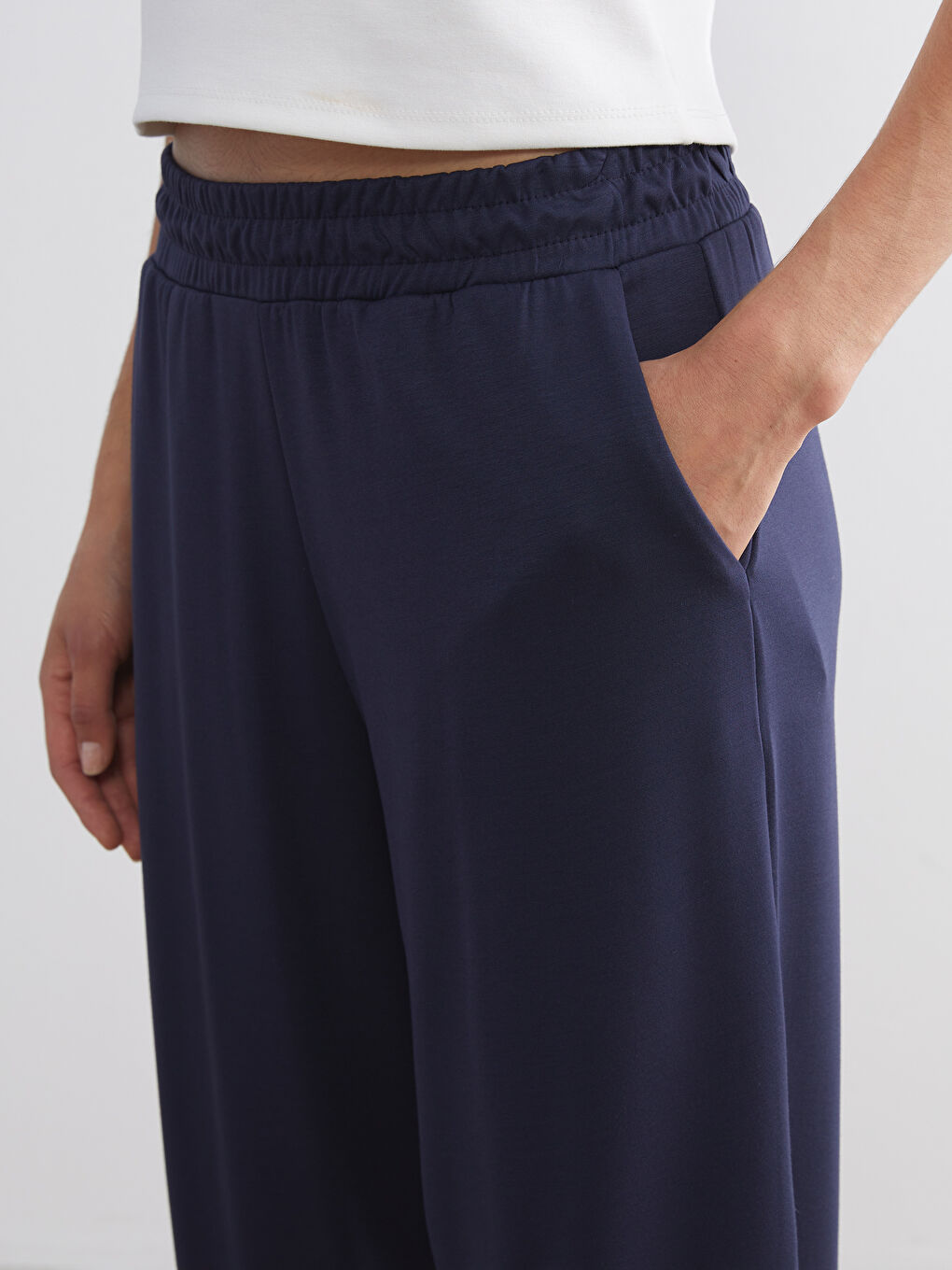 Lacivert Beli Lastikli Kadın Eşofman Altı-2