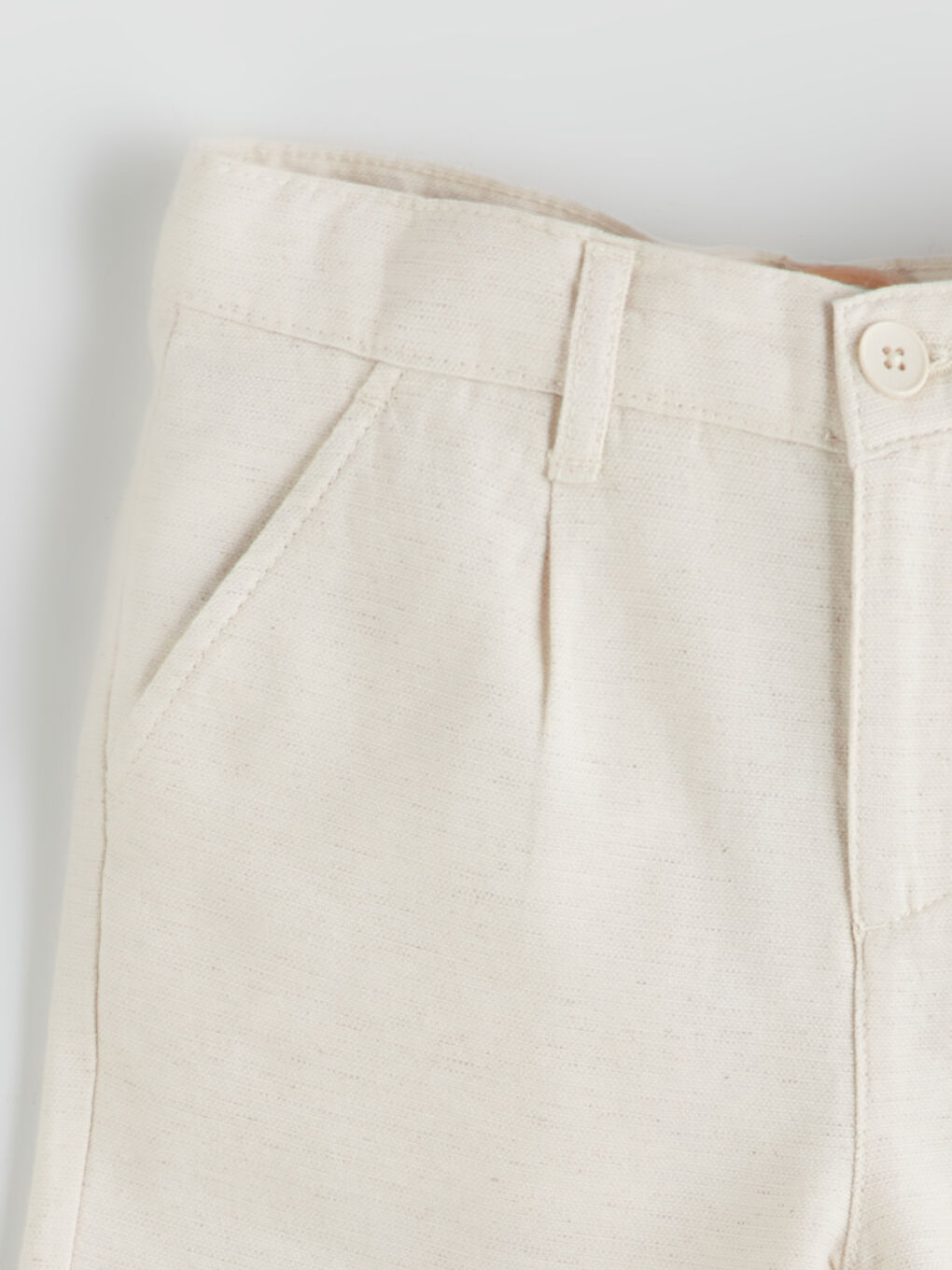 Ekru Standart Kalıp Keten Karışımlı Erkek Çocuk Pantolon-1