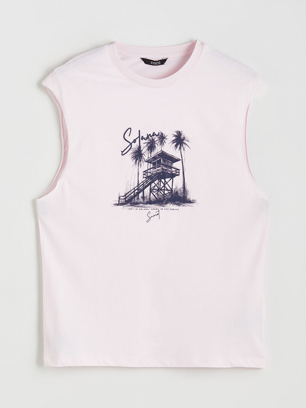 Pembe Bisiklet Yaka Baskılı Erkek Kolsuz Tişört-4