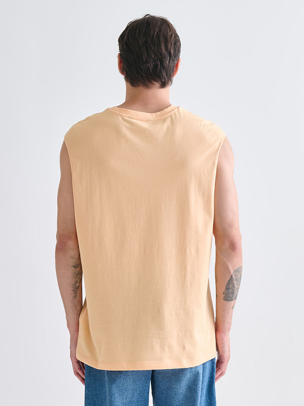 Pembe Bisiklet Yaka Baskılı Erkek Kolsuz Tişört-3