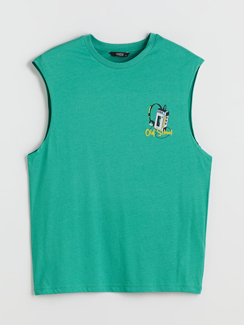 Yeşil Bisiklet Yaka Baskılı Erkek Kolsuz Tişört-4