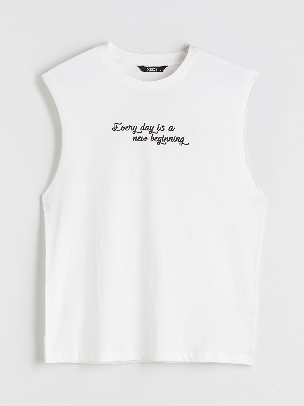 Ekru Bisiklet Yaka Baskılı Erkek Kolsuz Tişört-4