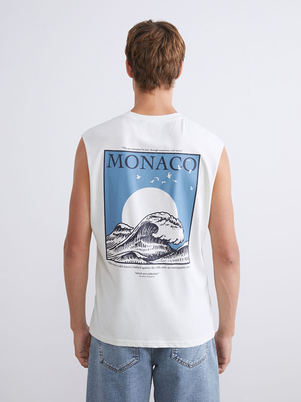 Yeşil Bisiklet Yaka Baskılı Penye Erkek Kolsuz Tişört-3