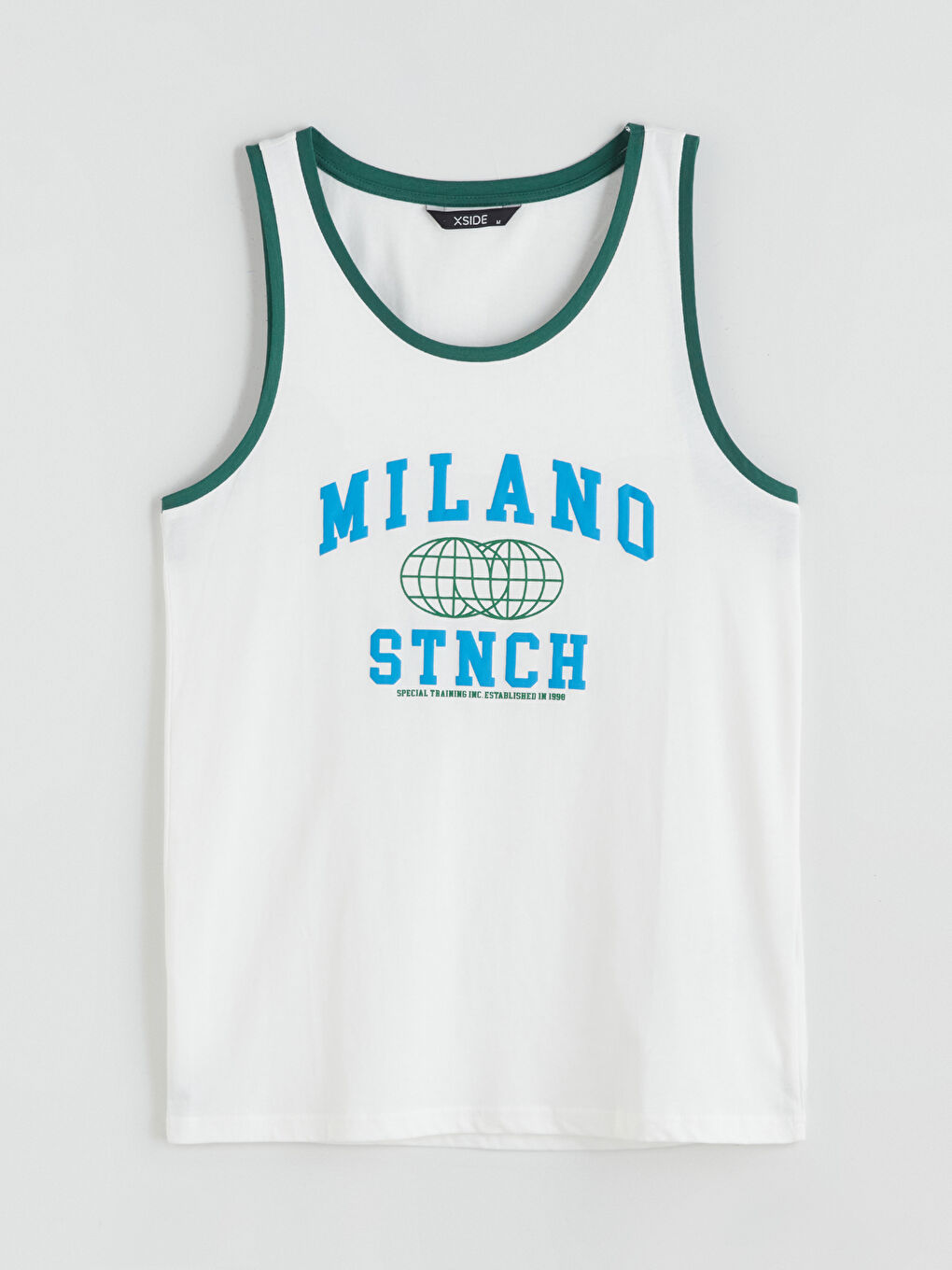 Ekru Bisiklet Yaka Baskılı Erkek Kolsuz Tişört-4