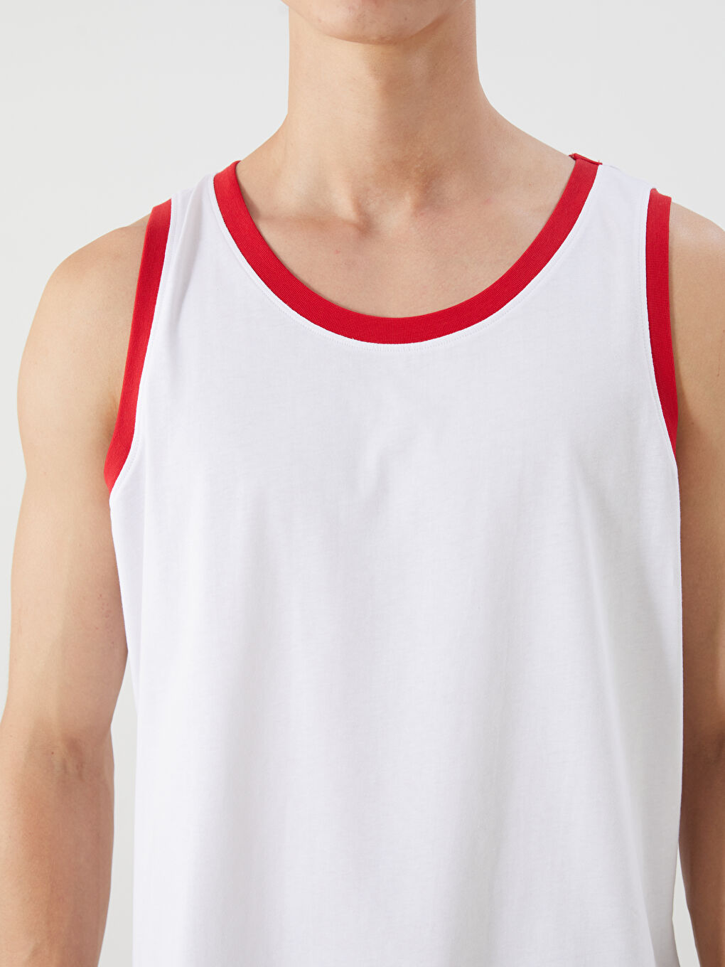 Ekru Bisiklet Yaka Erkek Kolsuz Tişört-2