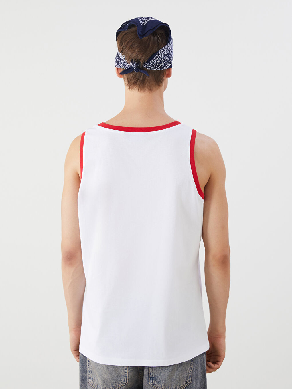 Ekru Bisiklet Yaka Erkek Kolsuz Tişört-3