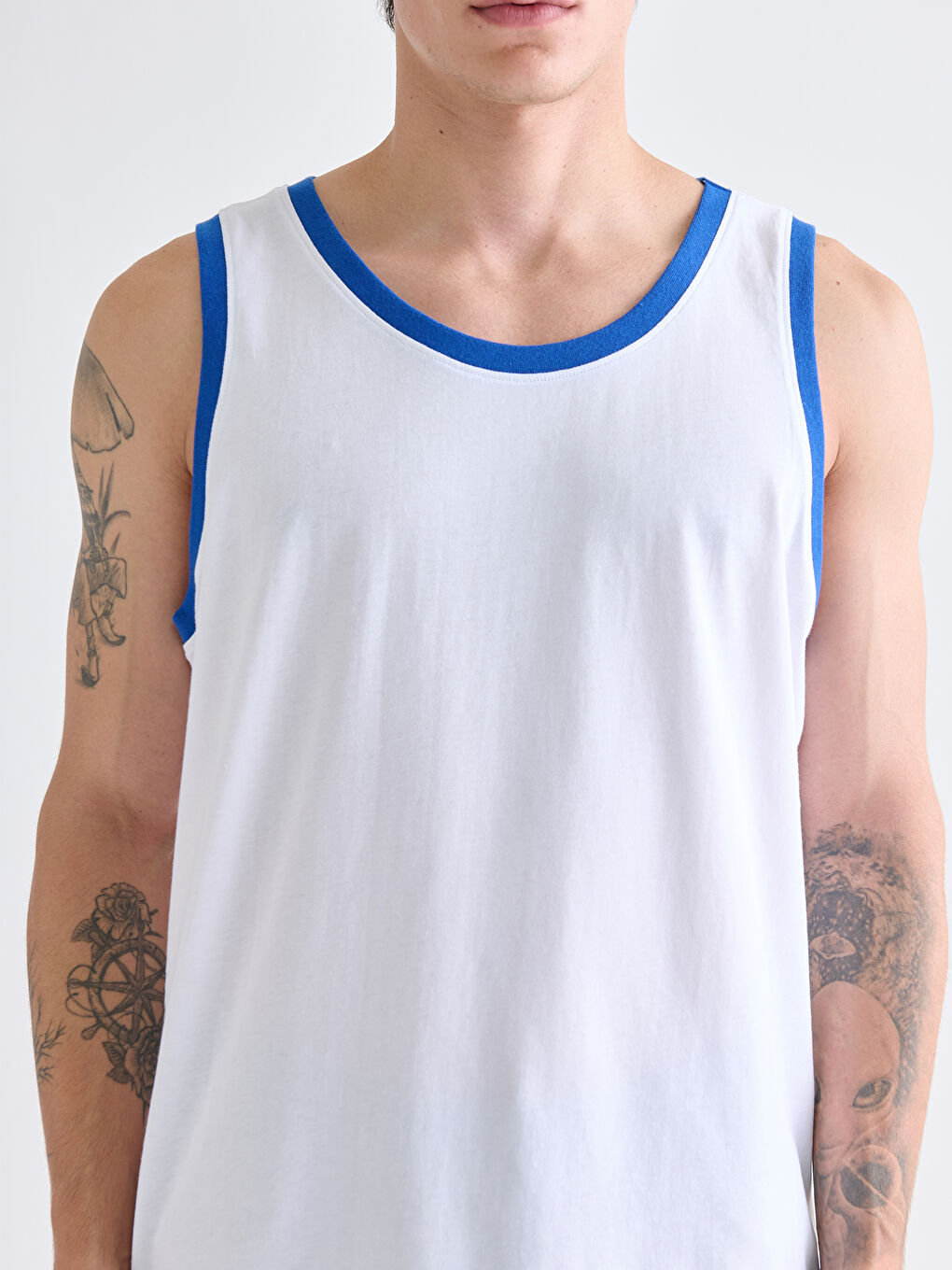 Ekru Bisiklet Yaka Erkek Kolsuz Tişört-2