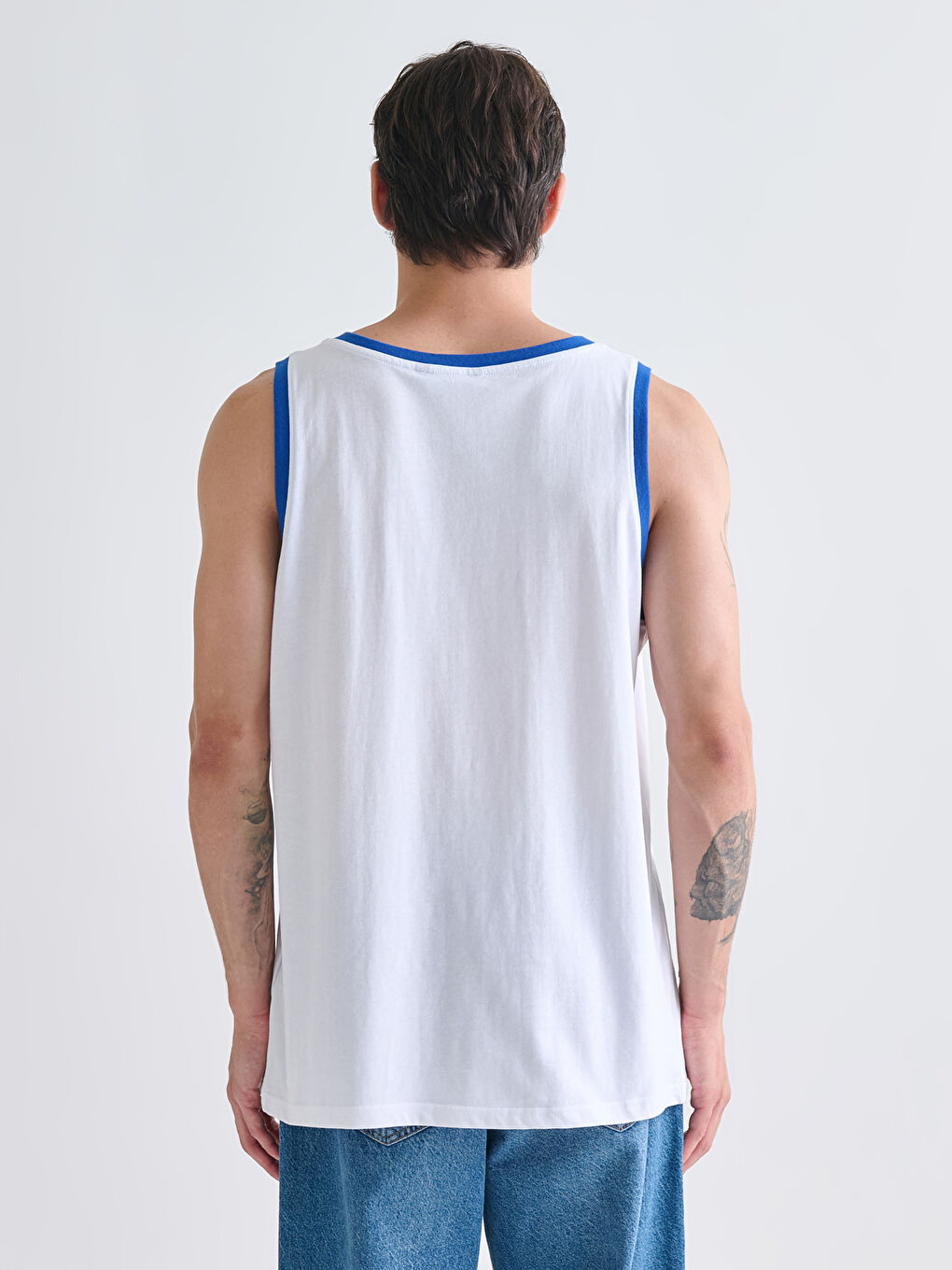 Ekru Bisiklet Yaka Erkek Kolsuz Tişört-3