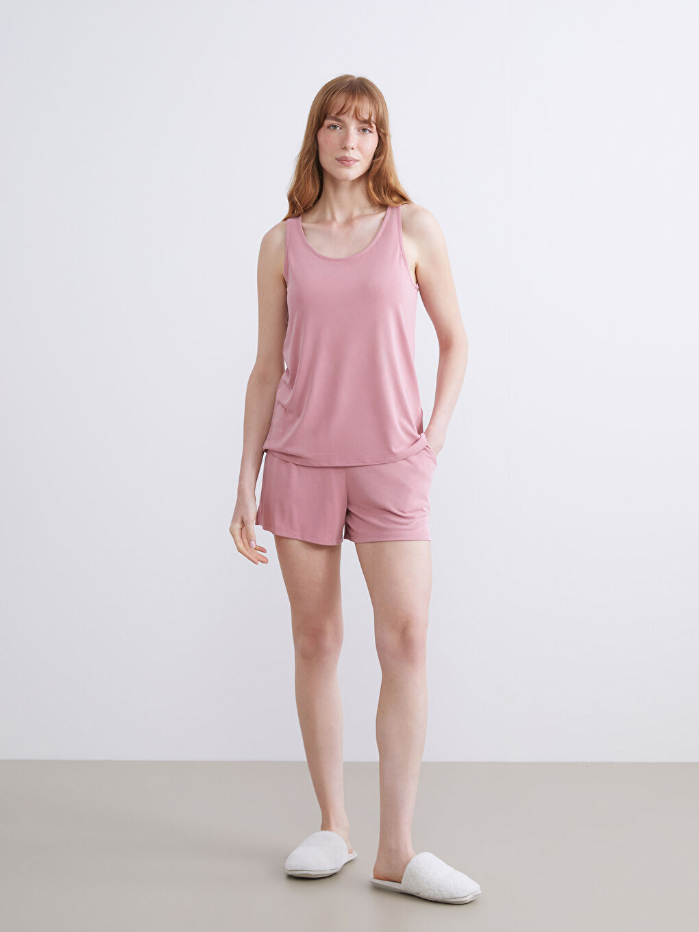 Pembe U Yaka Kadın Pijama Üstü-1