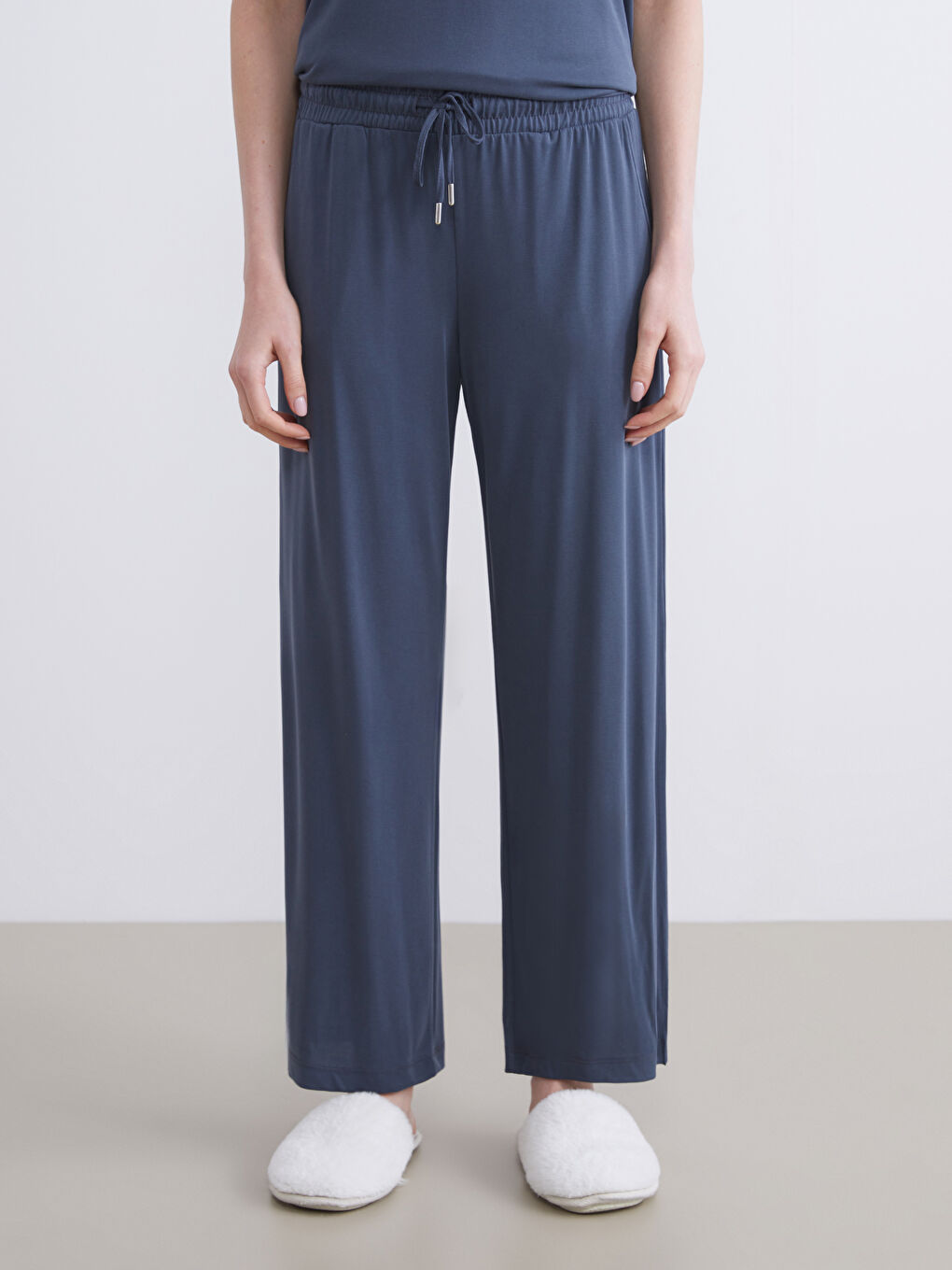 Antrasit Beli Lastikli Kadın Kapri Pijama Altı-1