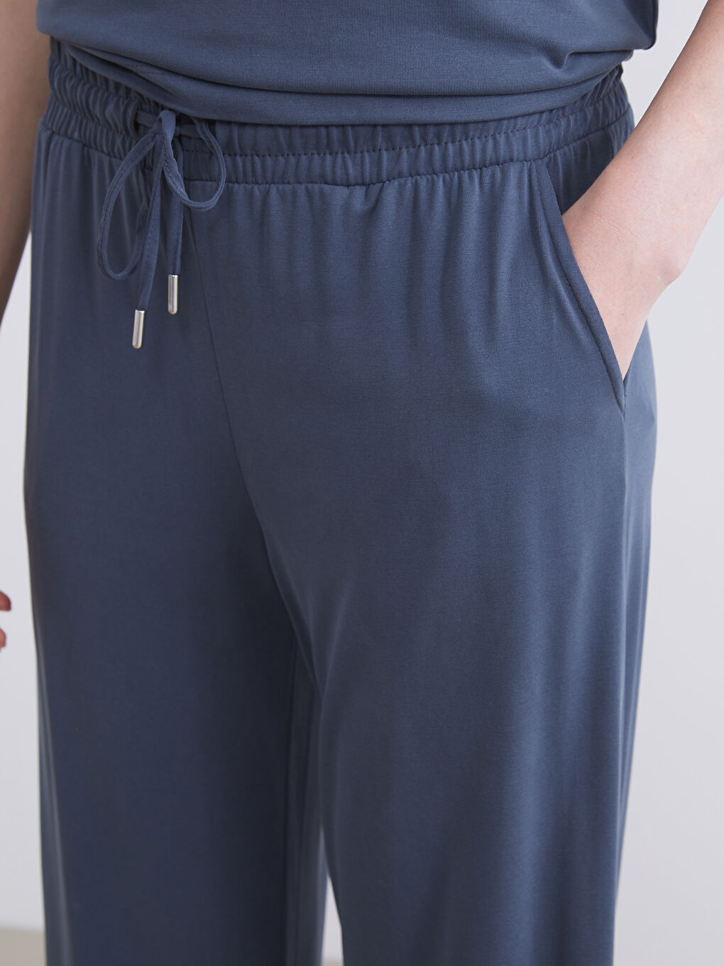 Antrasit Beli Lastikli Kadın Kapri Pijama Altı-2