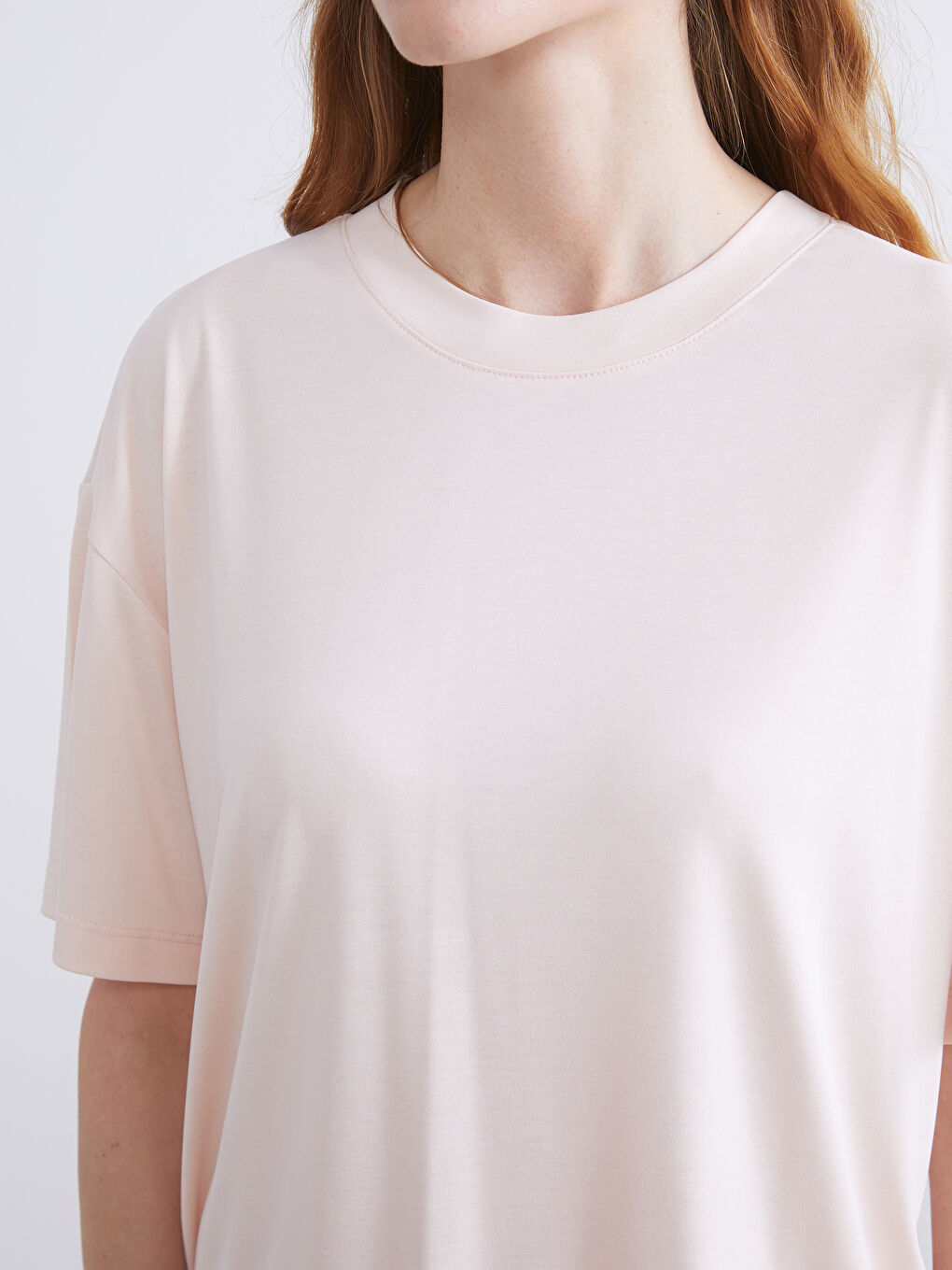 Pembe Bisiklet Yaka Kadın Pijama Üstü-2