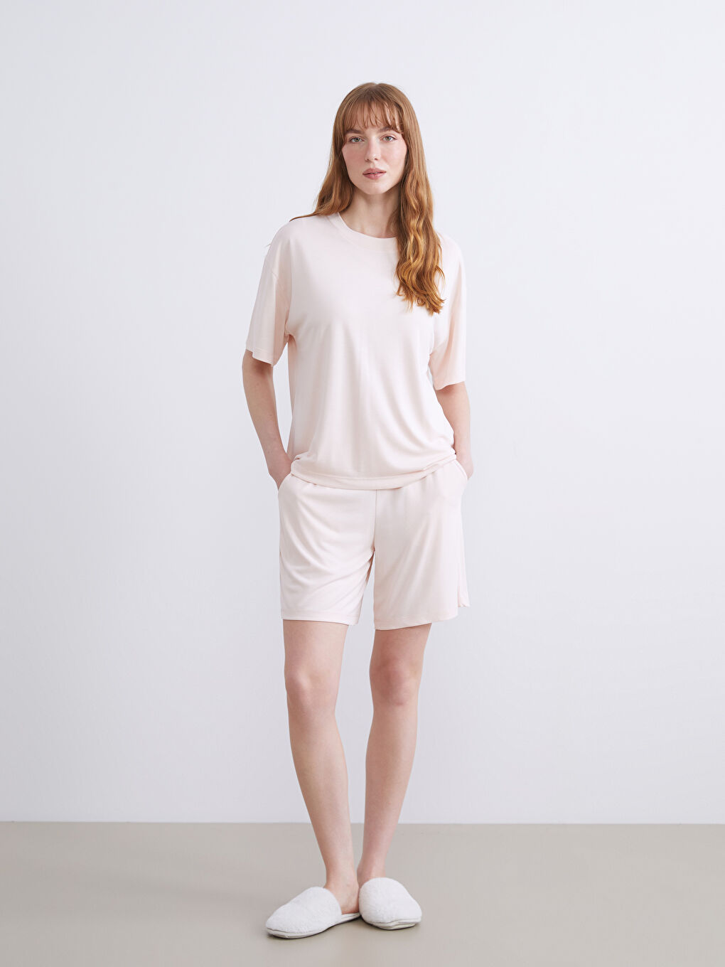 Pembe Beli Lastikli Kadın Şort Pijama Altı