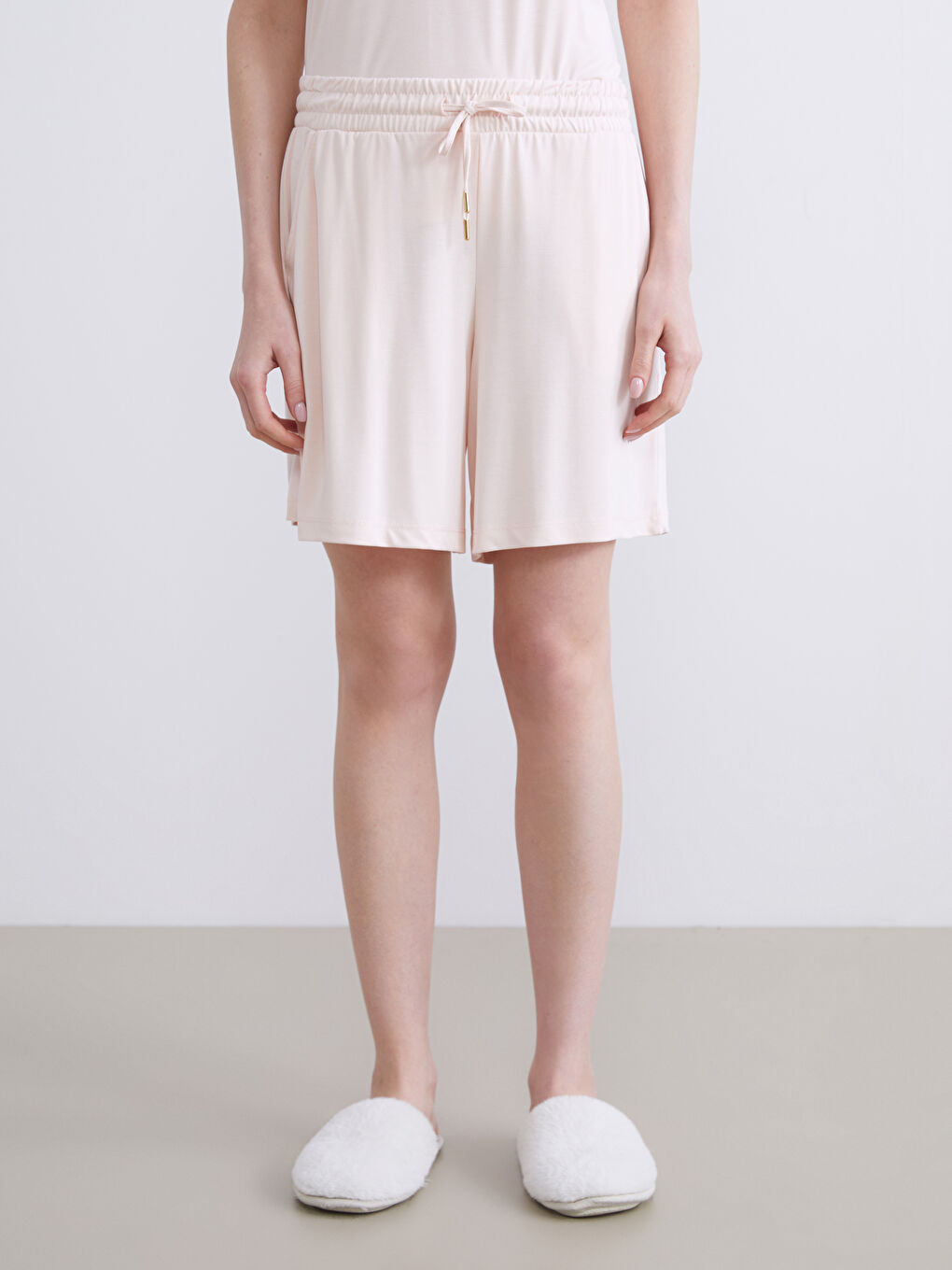 Pembe Beli Lastikli Kadın Şort Pijama Altı-1