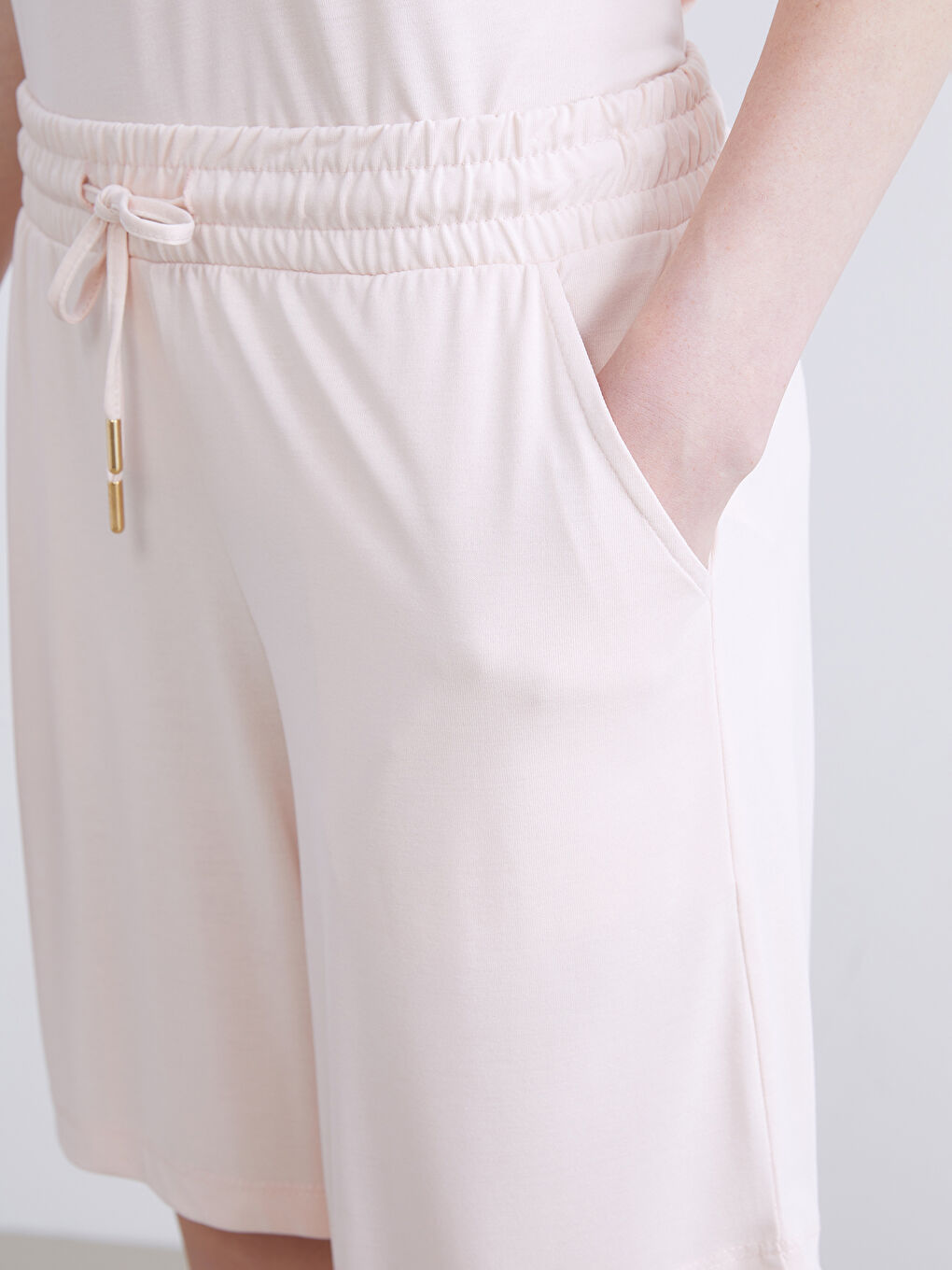 Pembe Beli Lastikli Kadın Şort Pijama Altı-2