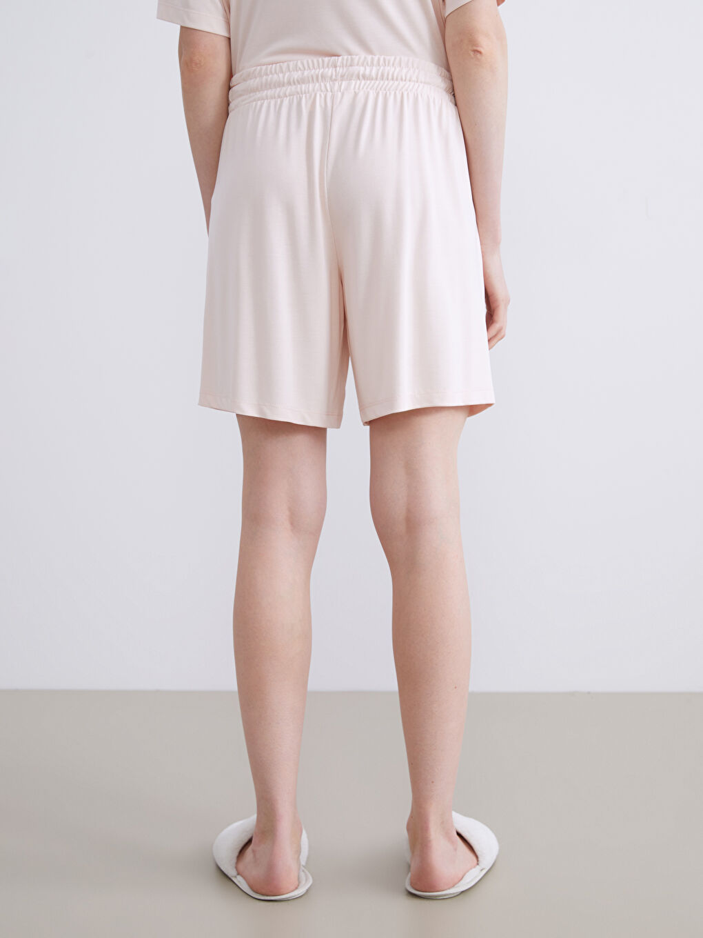 Pembe Beli Lastikli Kadın Şort Pijama Altı-3