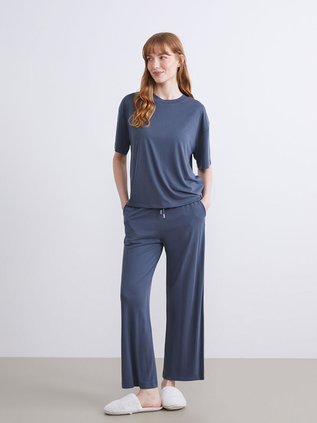 Antrasit Bisiklet Yaka Kadın Pijama Üstü-1