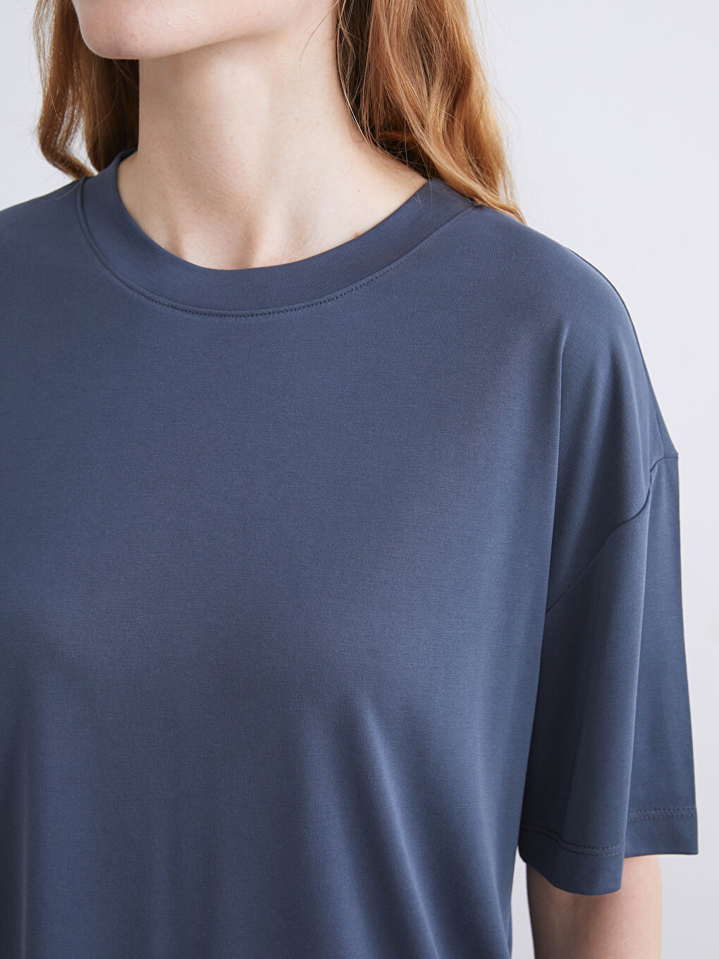 Antrasit Bisiklet Yaka Kadın Pijama Üstü-2