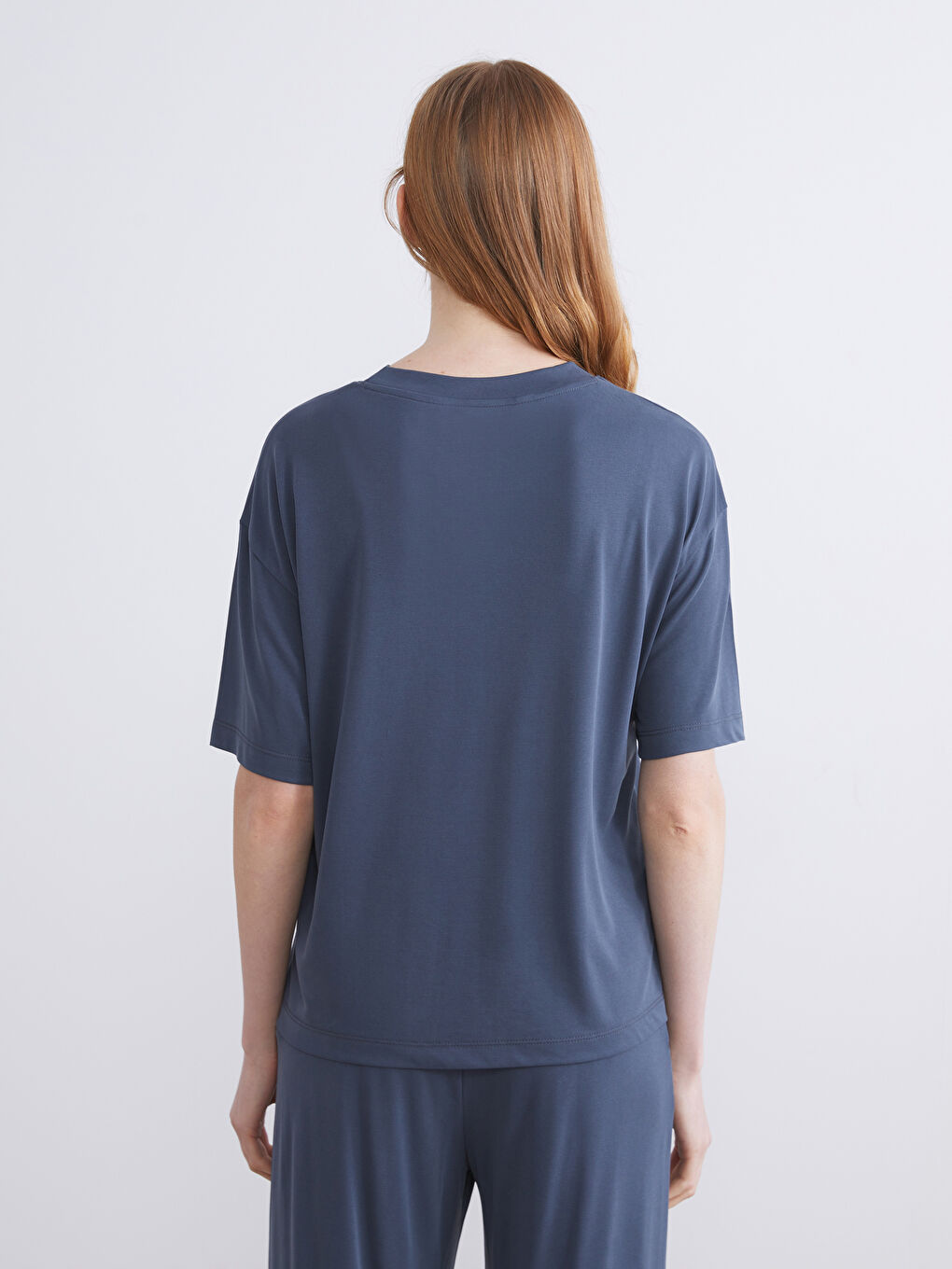 Antrasit Bisiklet Yaka Kadın Pijama Üstü-3