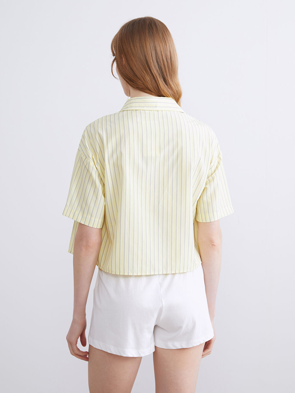 Sarı Çizgili Kadın Pijama Üstü ve Büstiyer 2'li-3