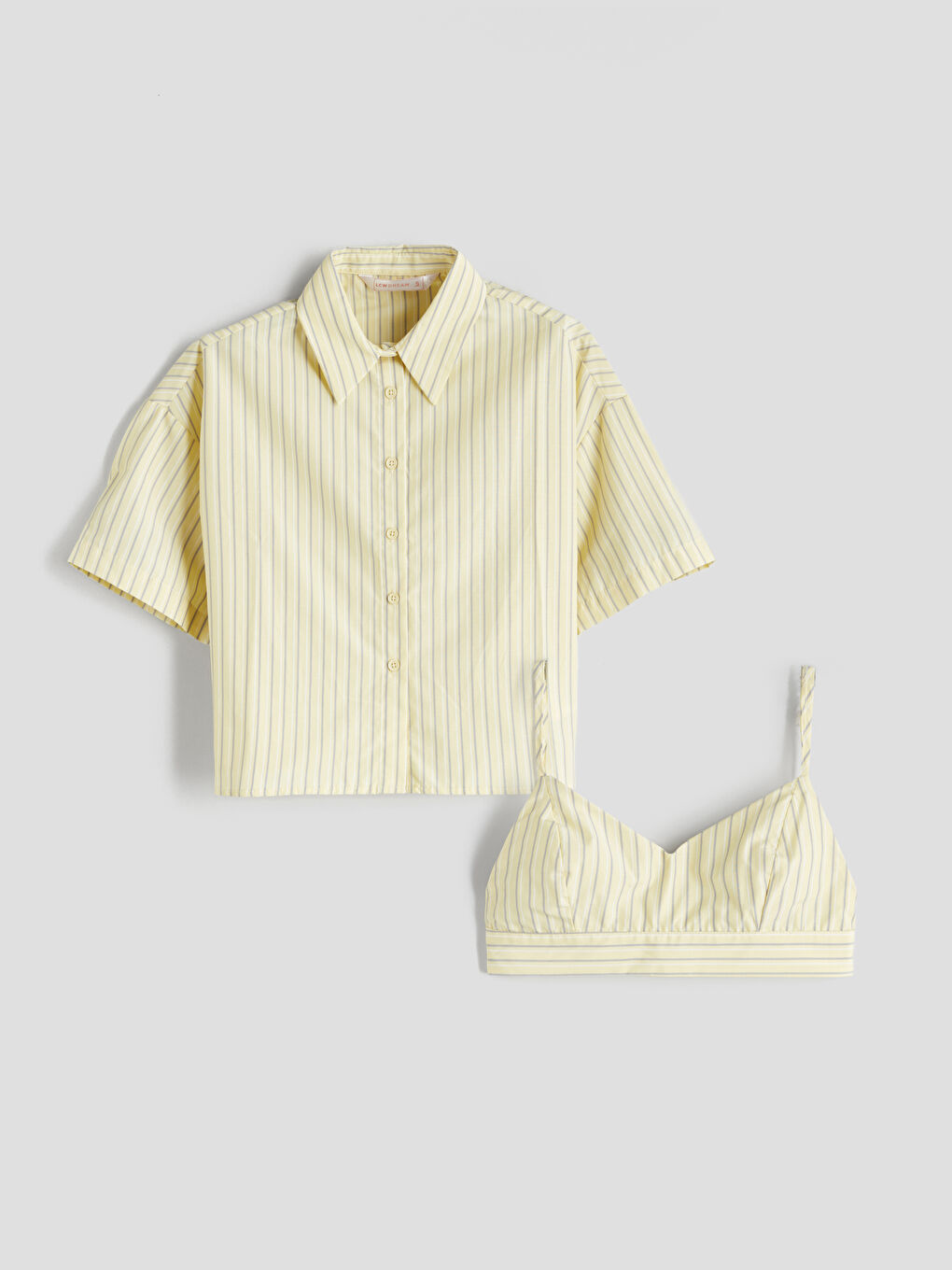 Sarı Çizgili Kadın Pijama Üstü ve Büstiyer 2'li-4