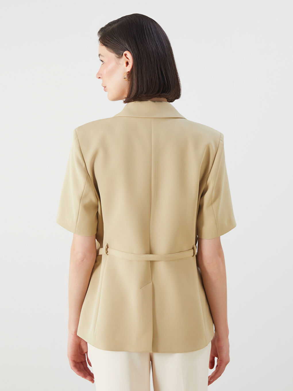 Haki Beli Kemerli Kadın Blazer Ceket-3