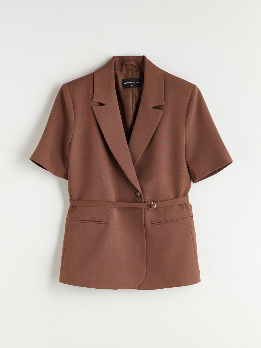 Kahverengi Beli Kemerli Kadın Blazer Ceket-4