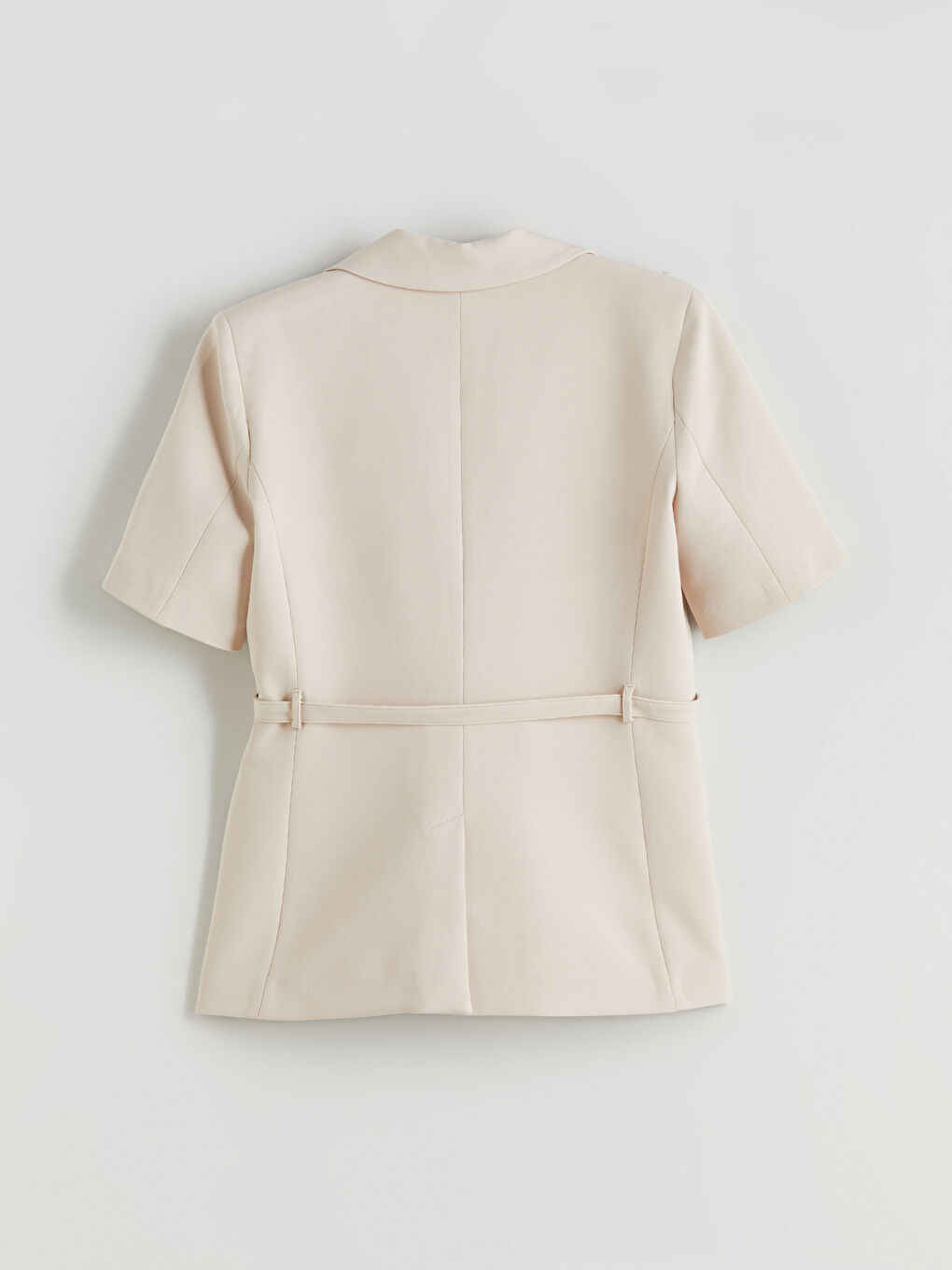 Bej Beli Kemerli Kadın Blazer Ceket-5