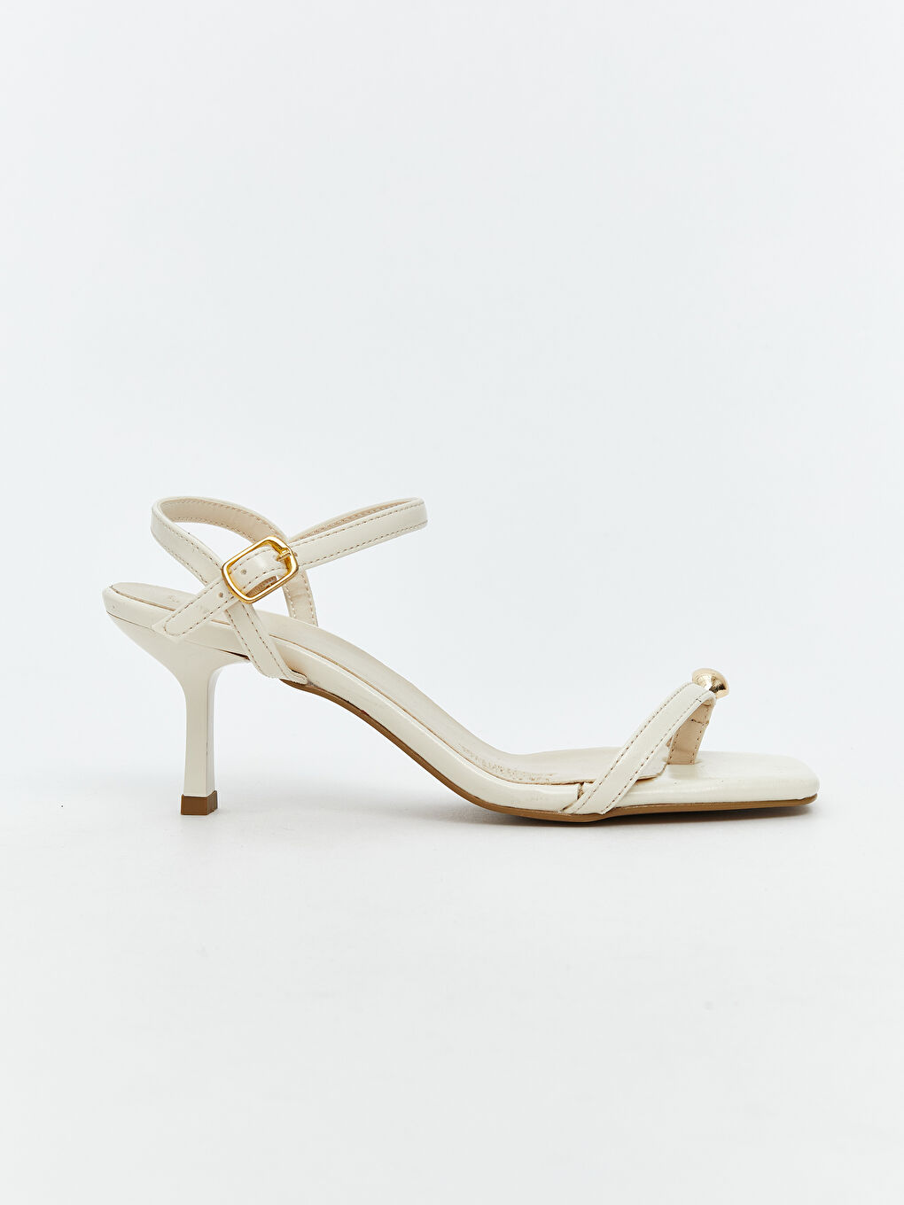 Ekru Deri Görünümlü Kadın Topuklu Ayakkabı-1