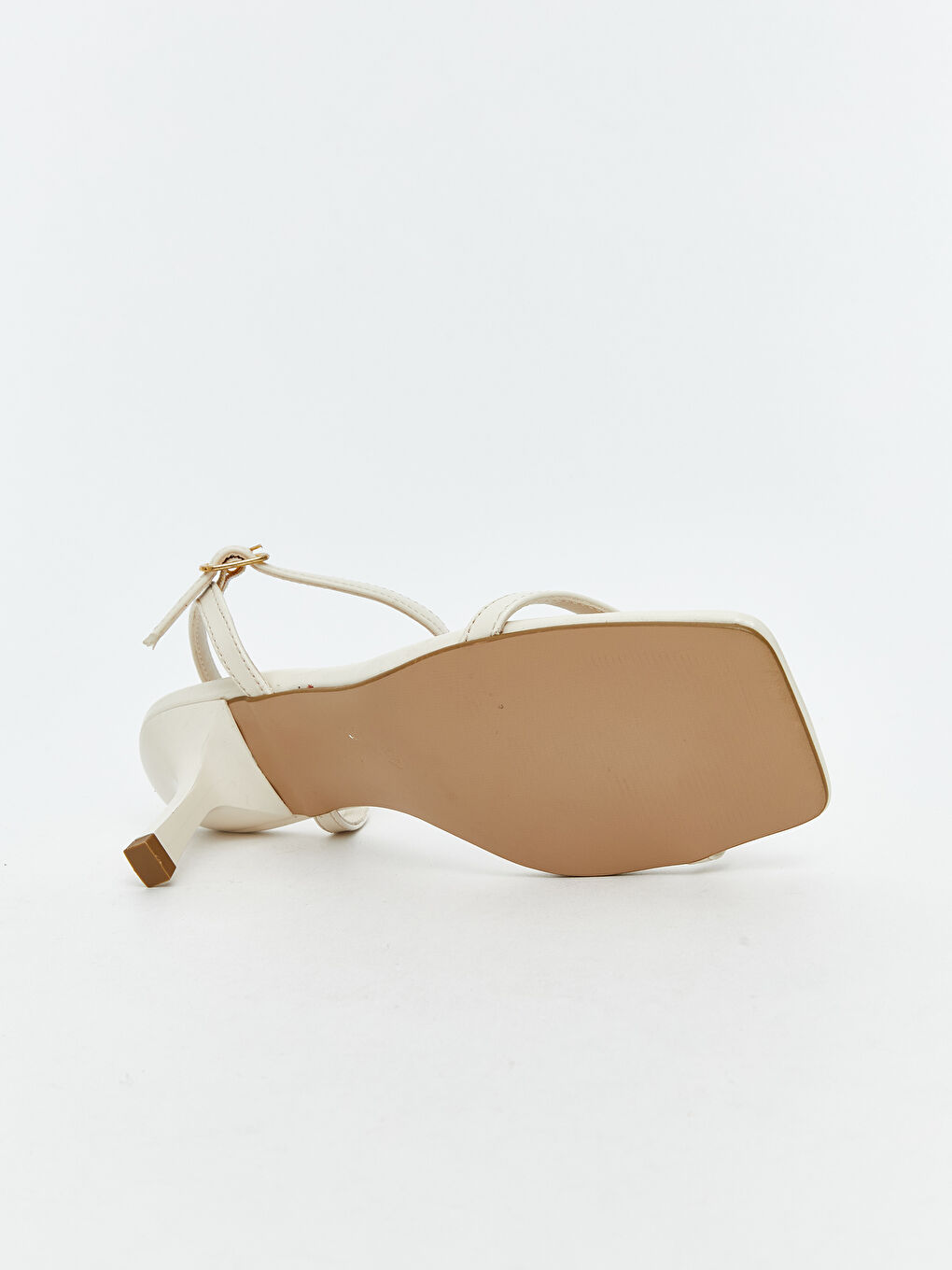 Ekru Deri Görünümlü Kadın Topuklu Ayakkabı-3