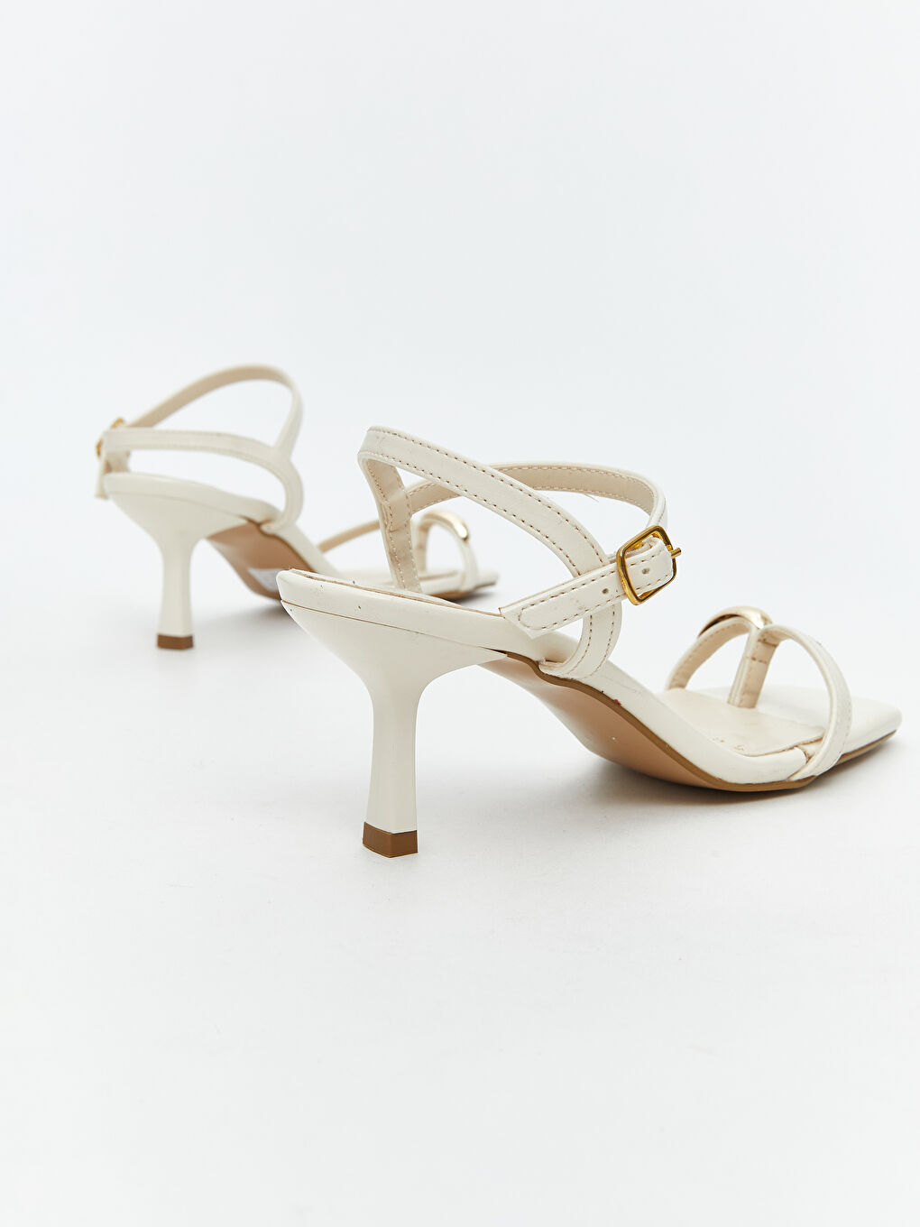 Ekru Deri Görünümlü Kadın Topuklu Ayakkabı-4