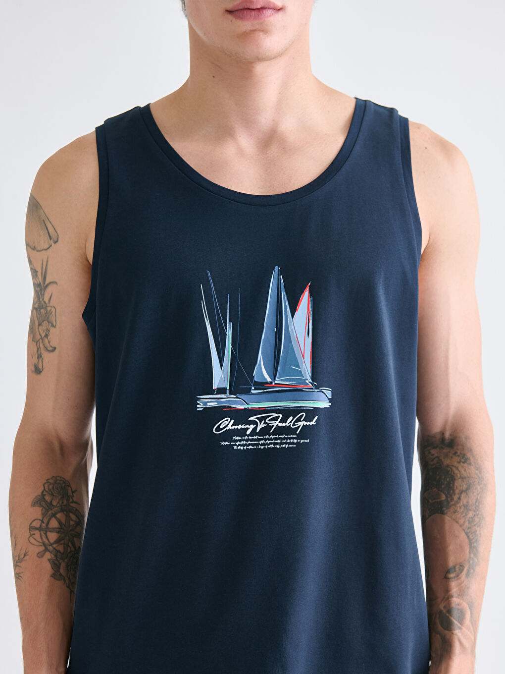 Lacivert Bisiklet Yaka Erkek Kolsuz Tişört-2