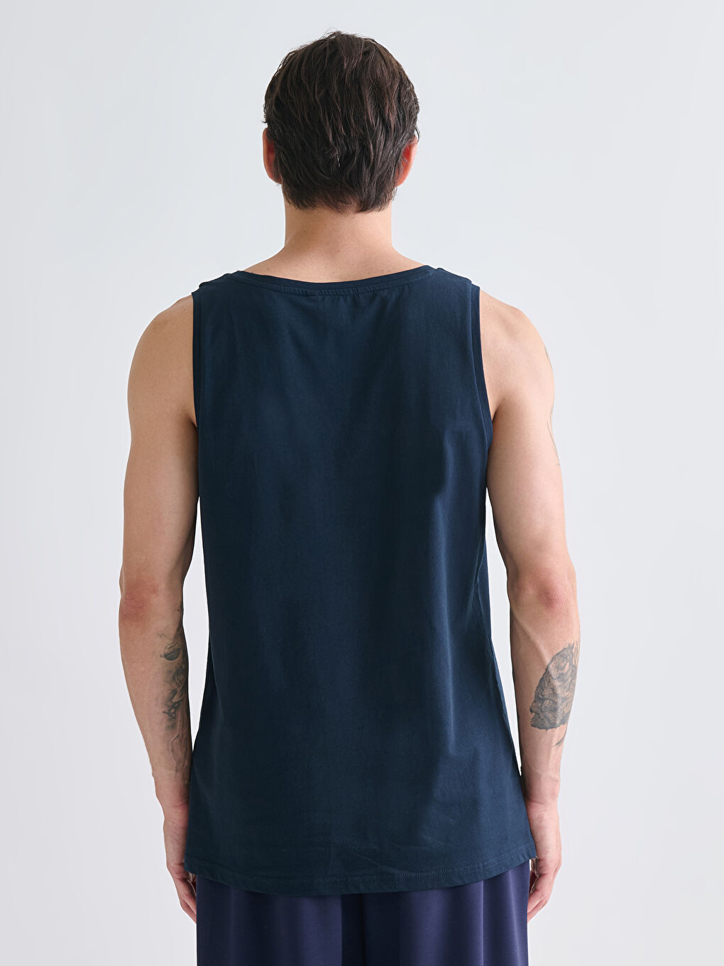 Lacivert Bisiklet Yaka Erkek Kolsuz Tişört-3