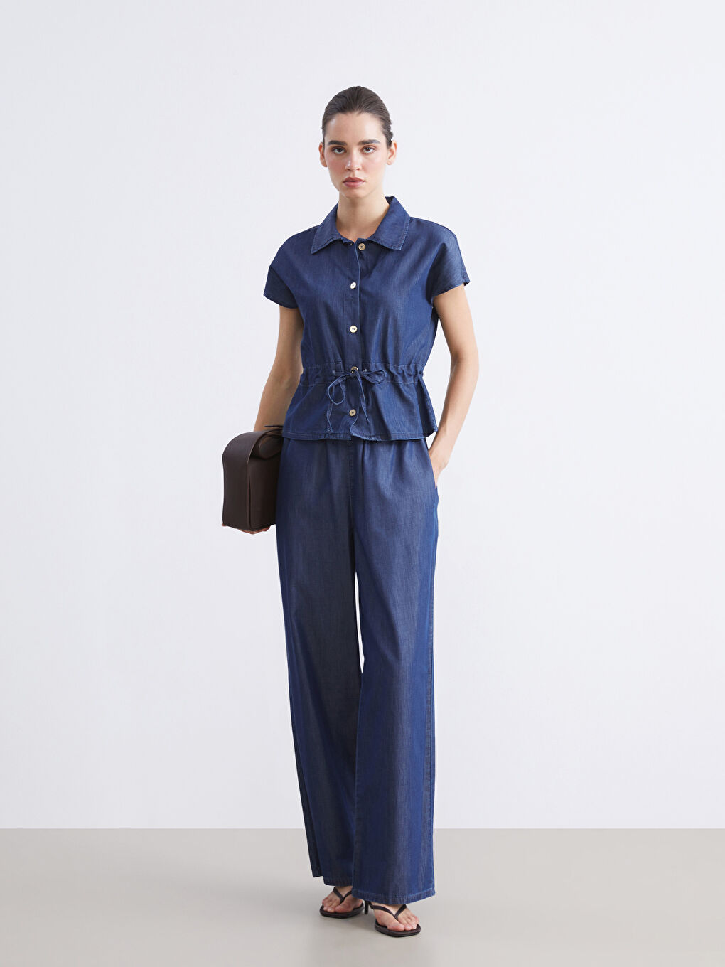 İndigo Gömlek Yaka Kadın Jean Yelek-1