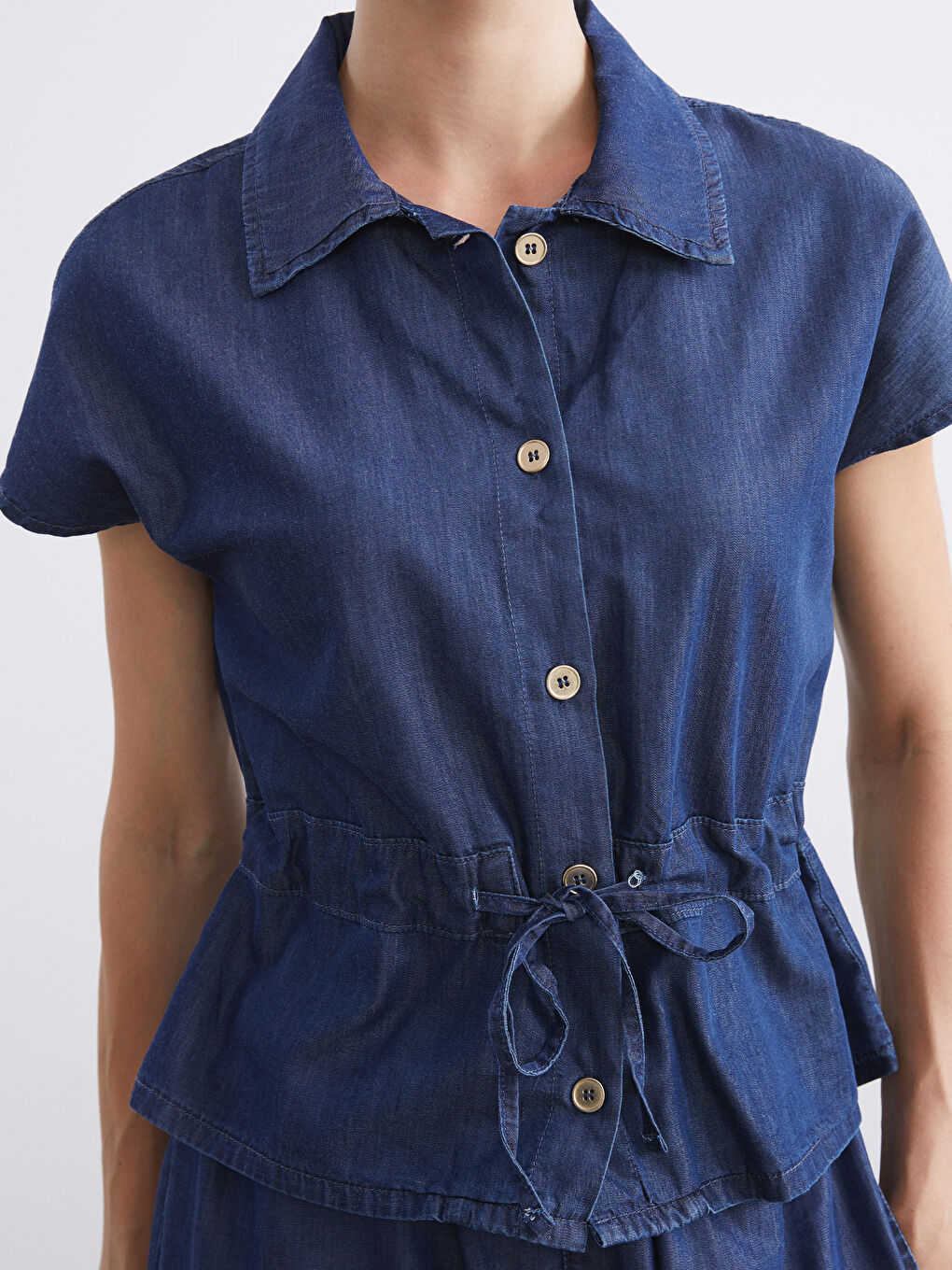 İndigo Gömlek Yaka Kadın Jean Yelek-2
