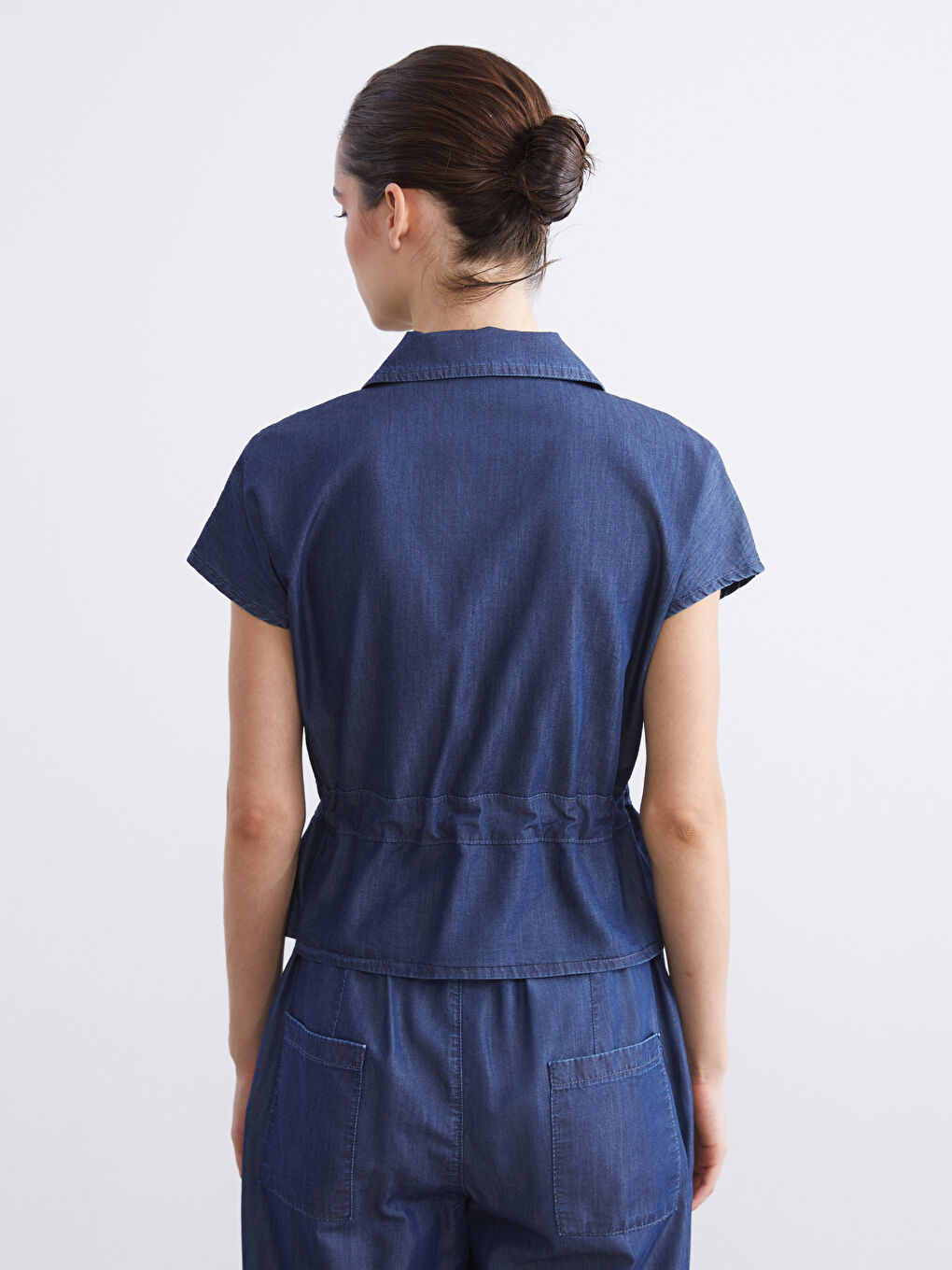 İndigo Gömlek Yaka Kadın Jean Yelek-3