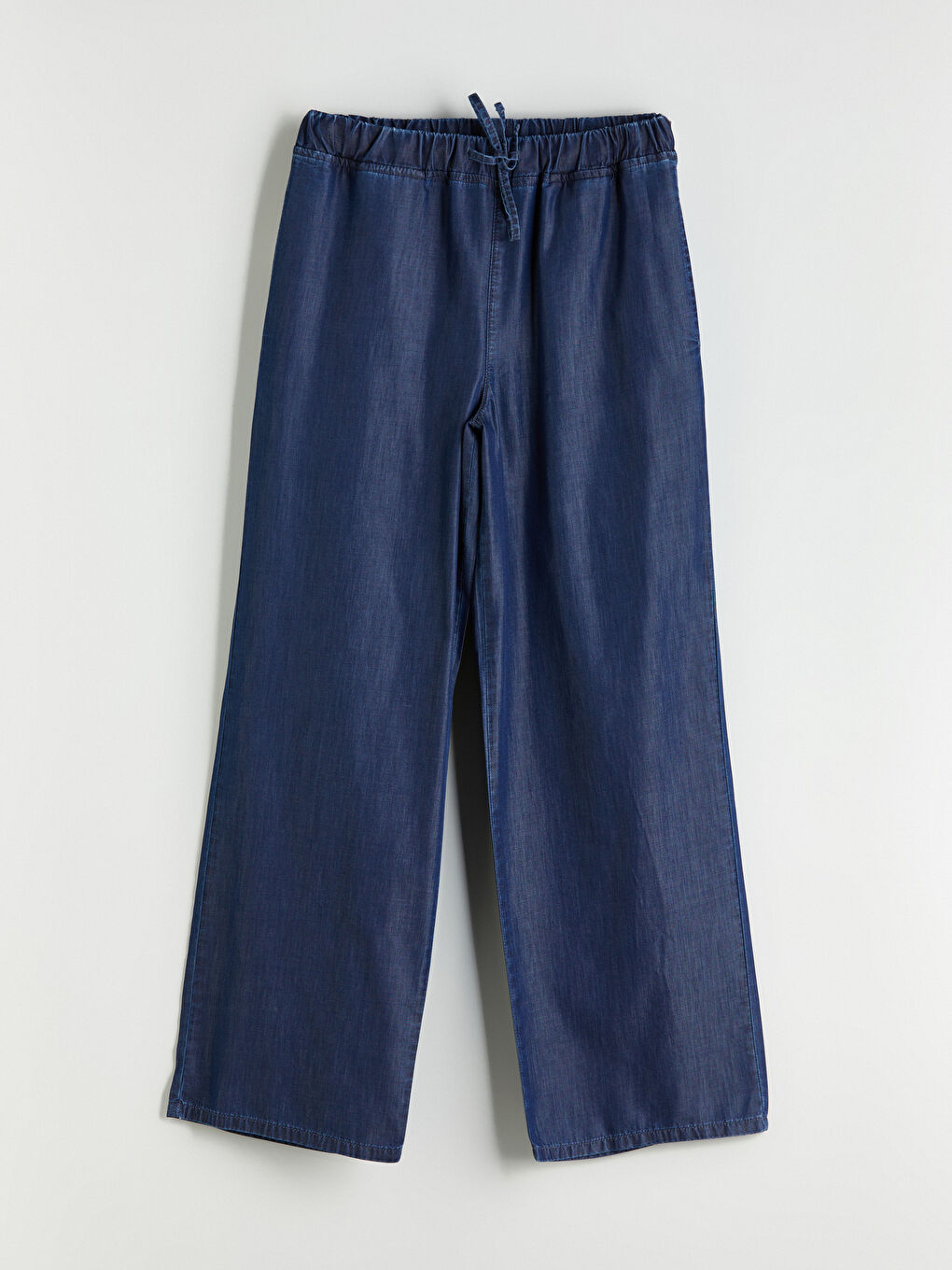 Lacivert Beli Lastikli Wideleg Kadın Jean Pantolon-4