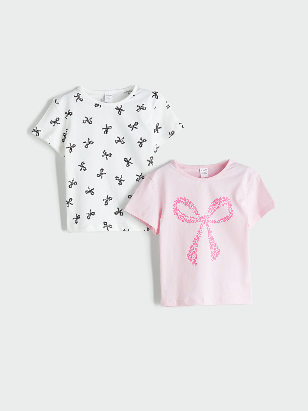 LCW Kids Crew Neck Ribbon Detailed Girls' T-Shirt 2 Pack -S5RY84Z1-LRA