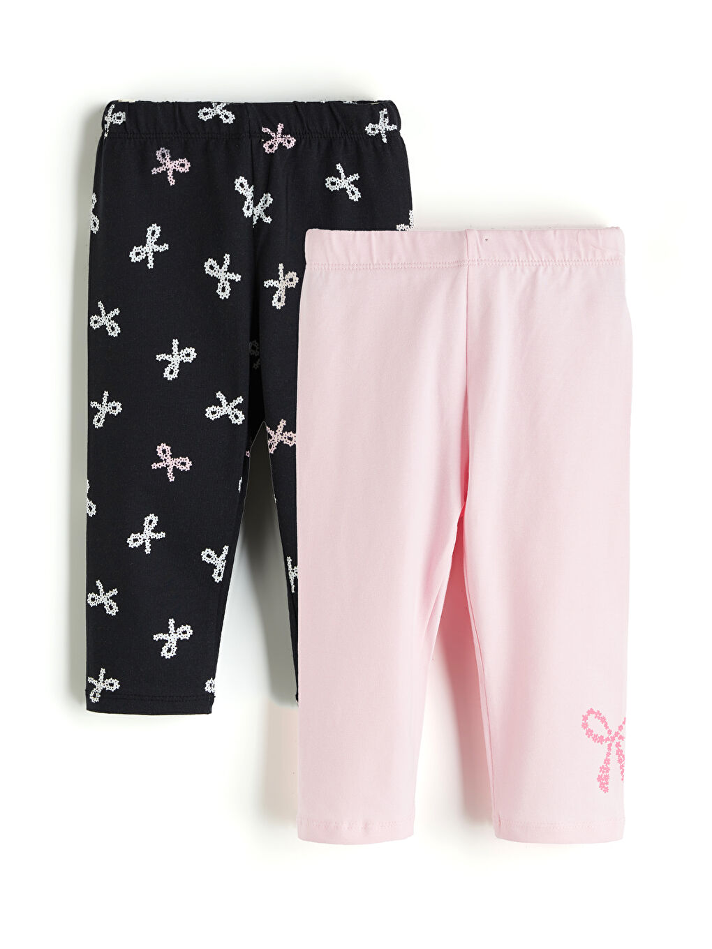 Pembe Beli Lastikli Fiyonklu Kız Çocuk Tayt 2'li