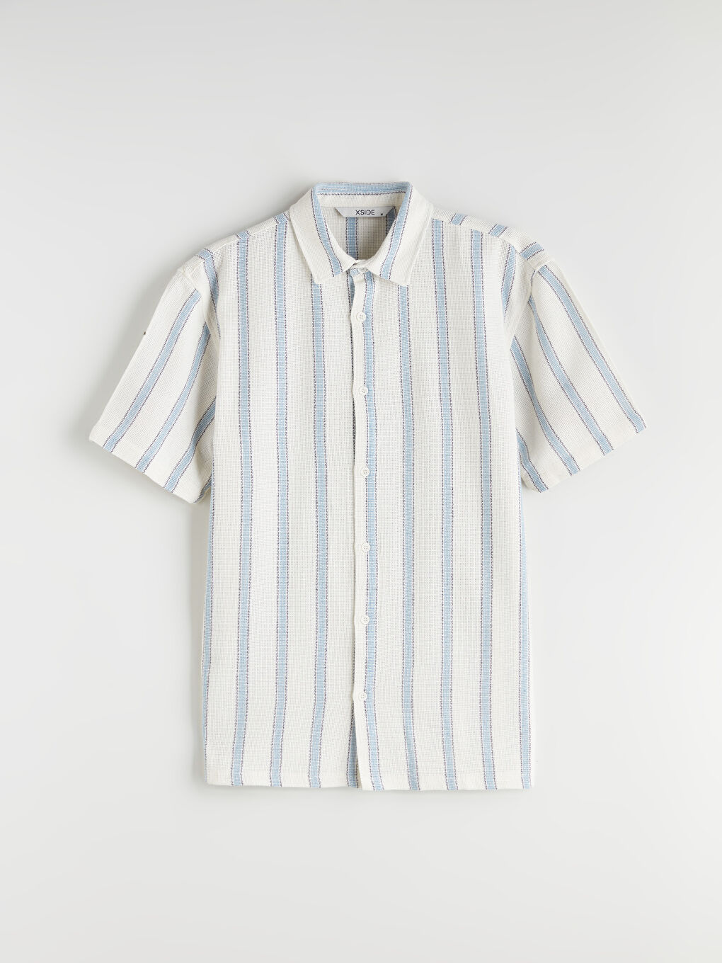 Mavi Rahat Kalıp Kısa Kollu Çizgili Erkek Gömlek-4