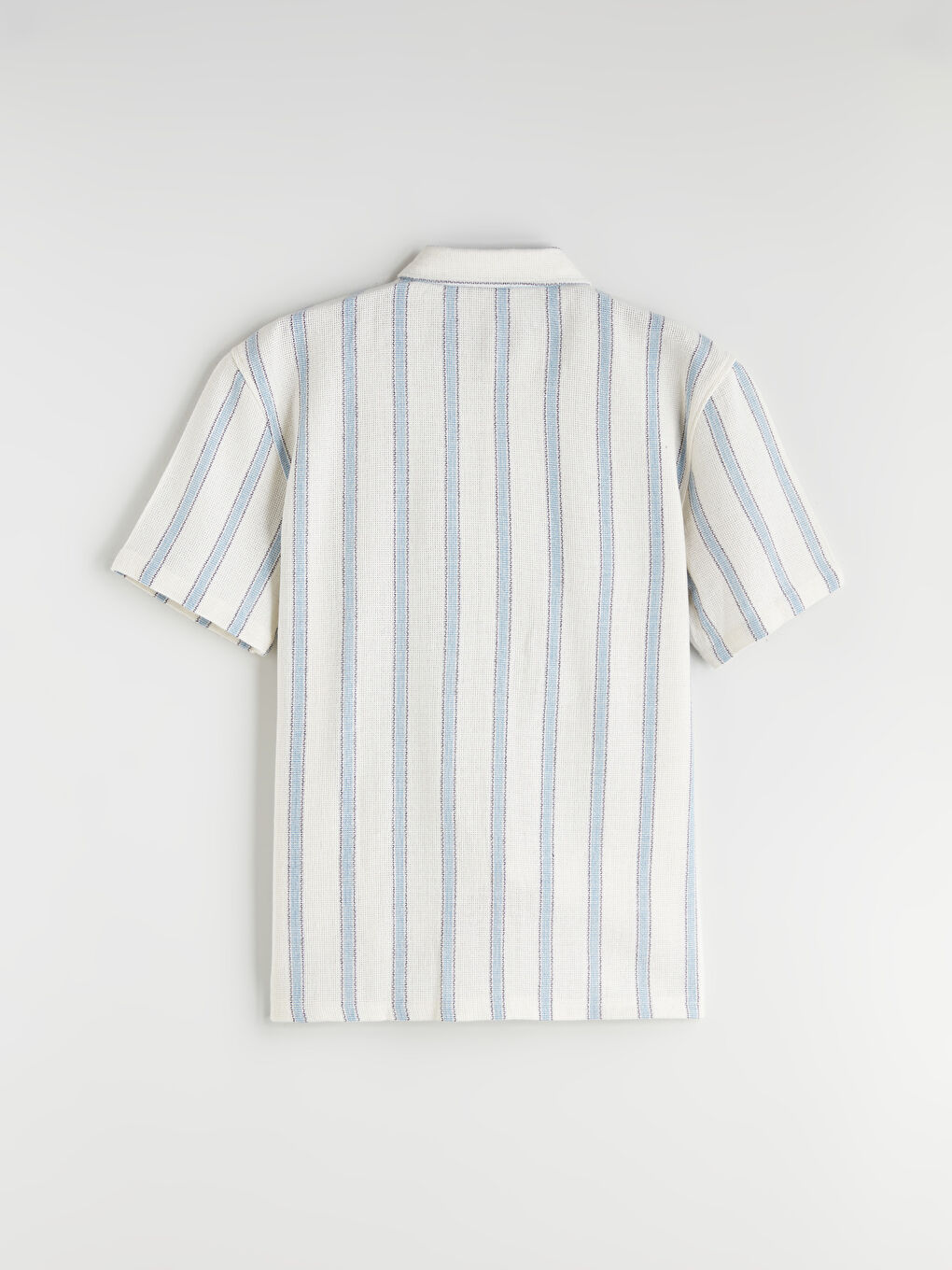 Mavi Rahat Kalıp Kısa Kollu Çizgili Erkek Gömlek-5