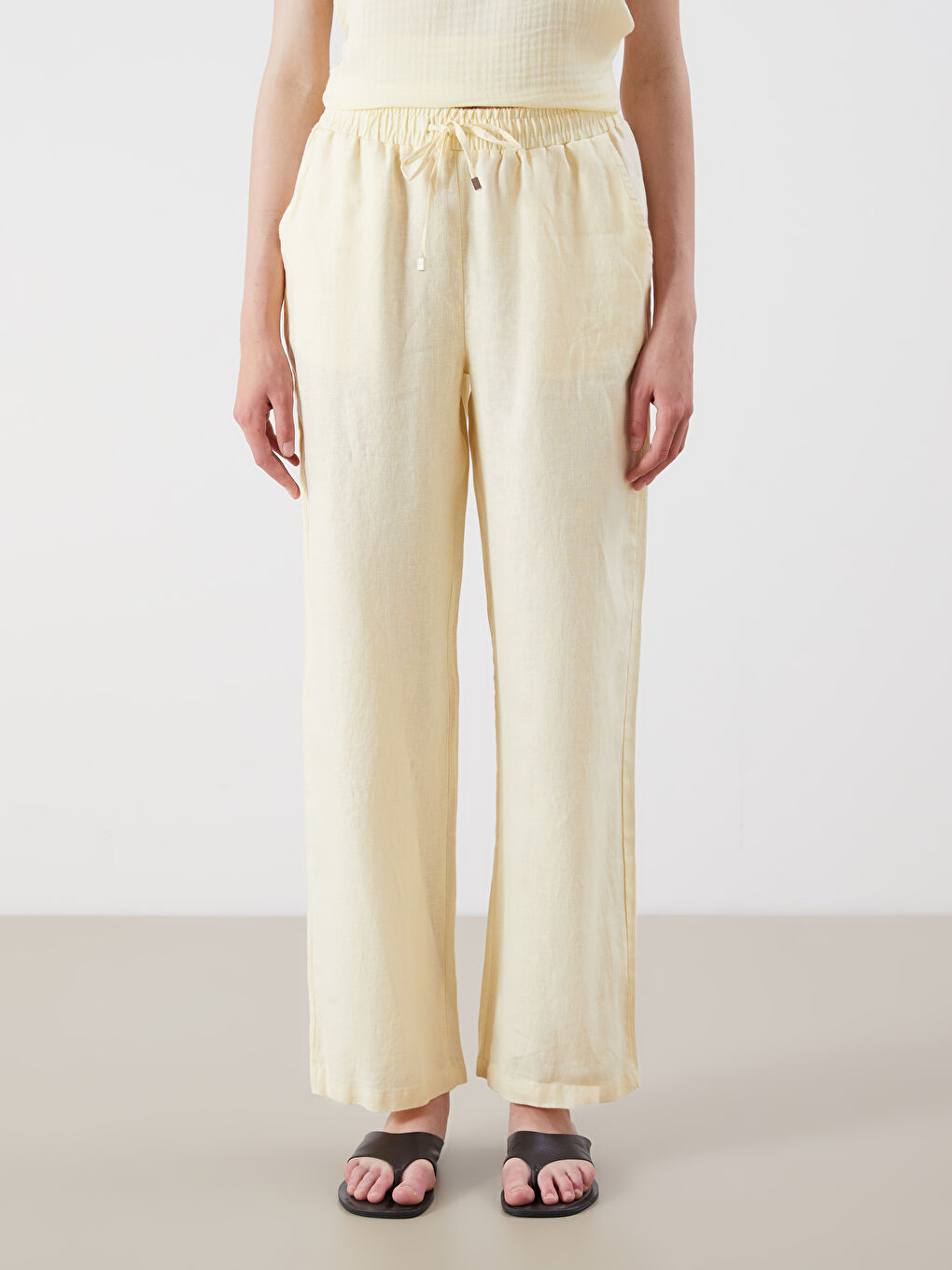 XSIDE 100% Linen Women's Elastic Waist Trousers -S5RY88Z8-CRK