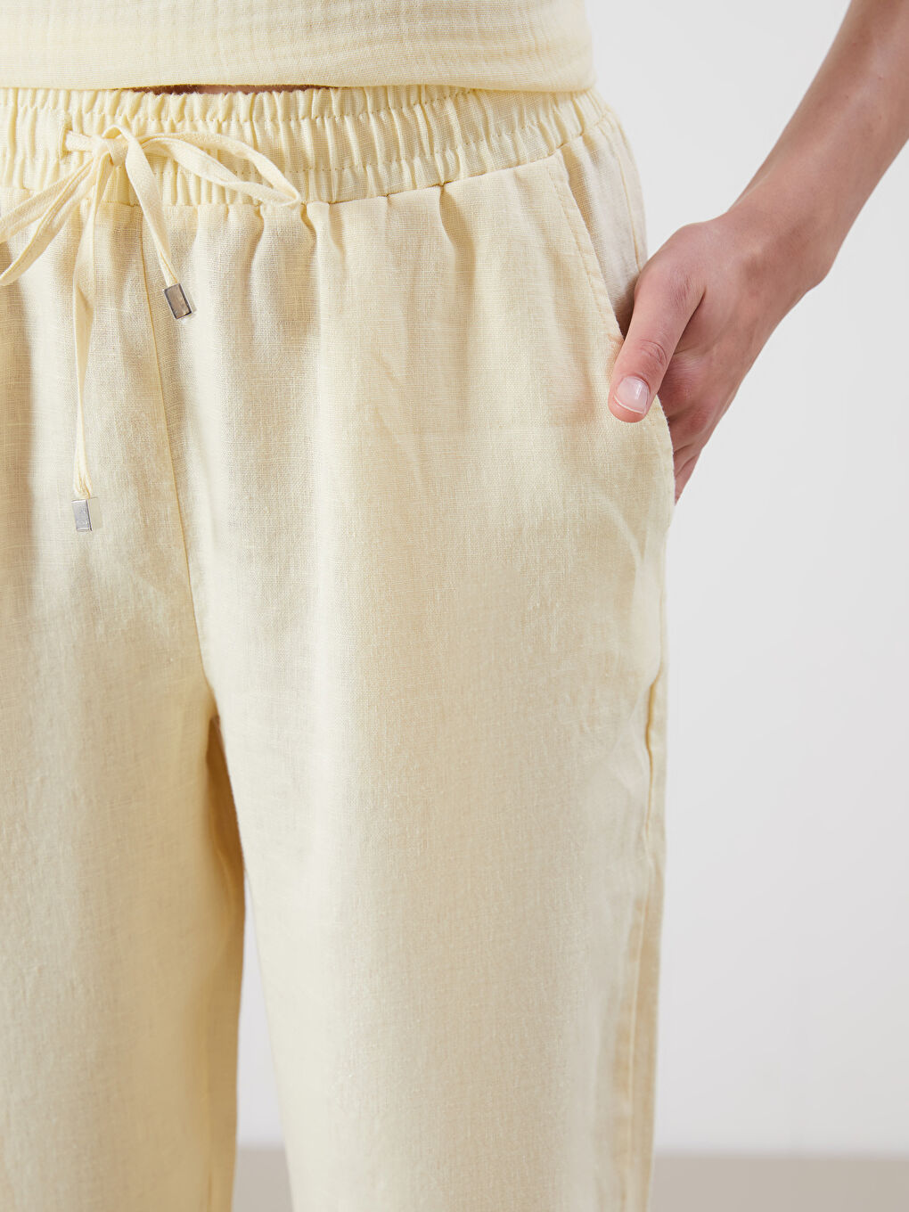 XSIDE 100% Linen Women's Elastic Waist Trousers -S5RY88Z8-CRK