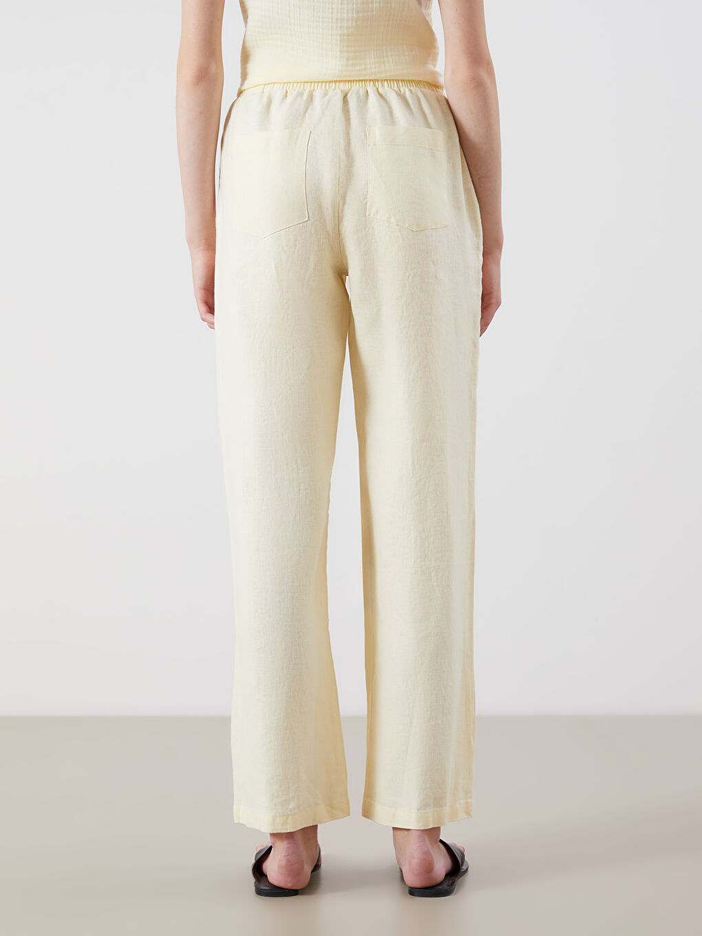 XSIDE 100% Linen Women's Elastic Waist Trousers -S5RY88Z8-CRK