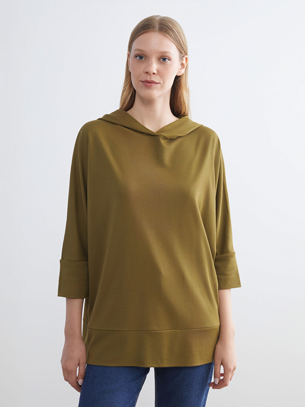Haki Kapüşonlu Kadın Sweatshirt