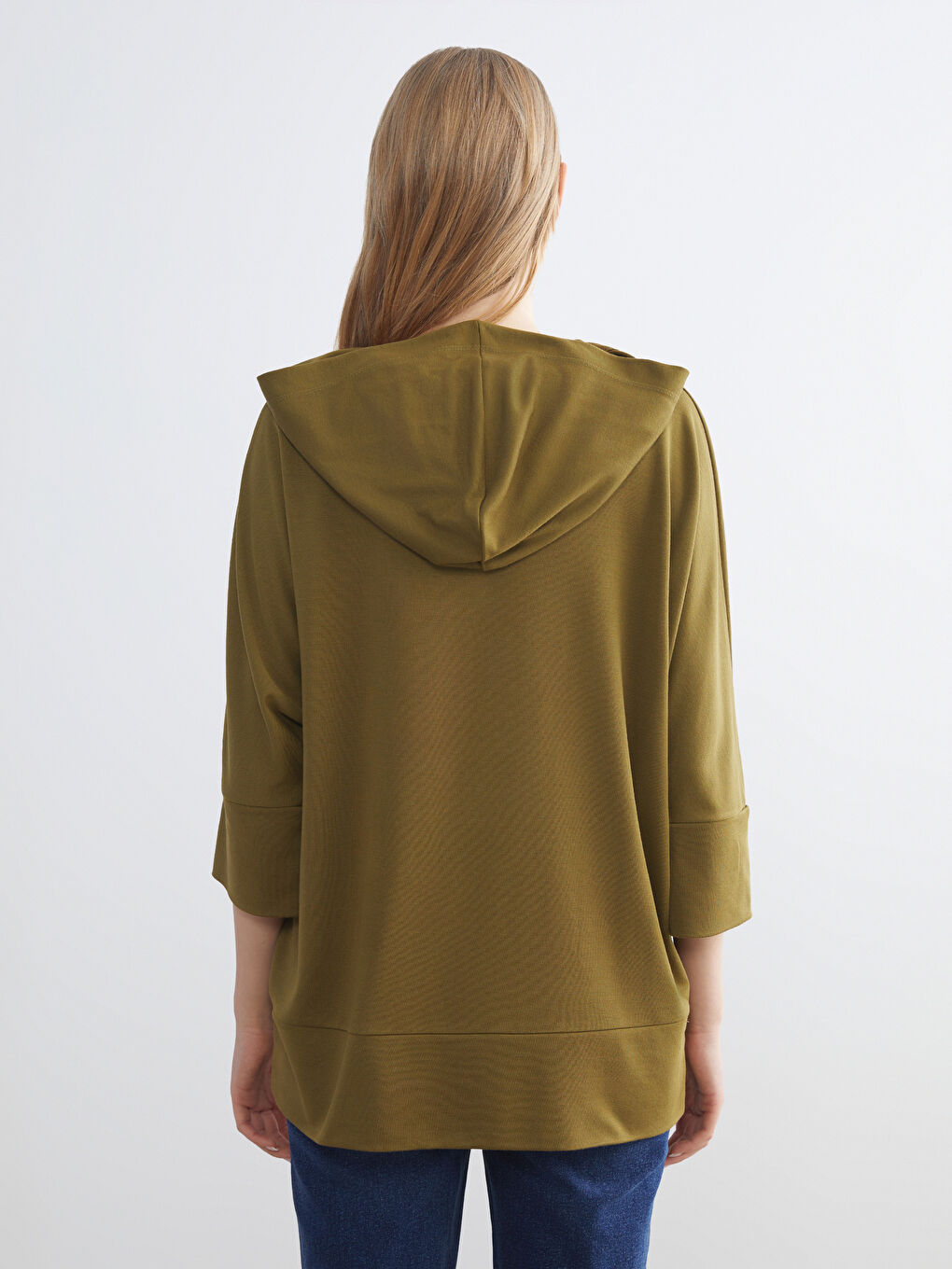 Haki Kapüşonlu Kadın Sweatshirt-3