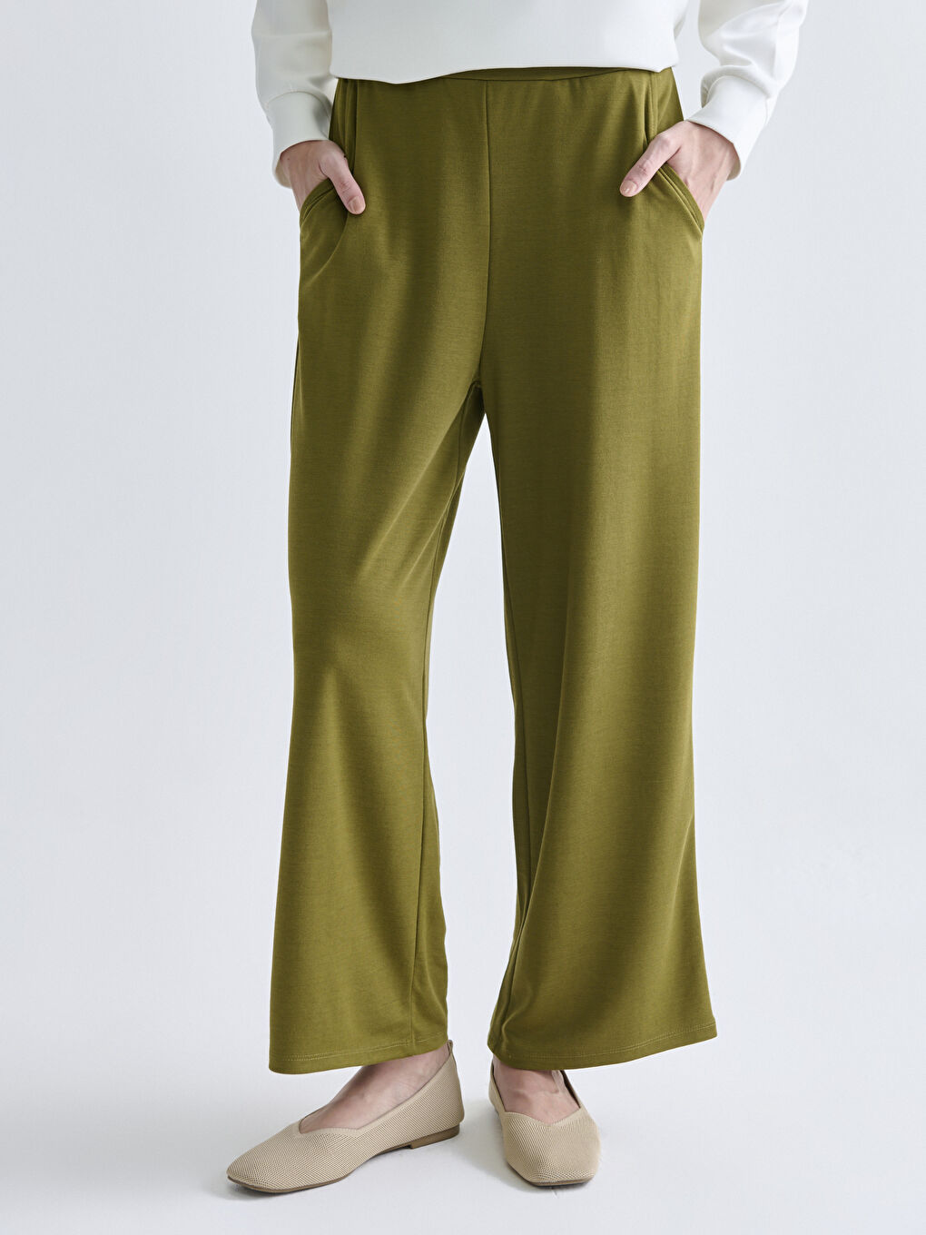 Haki Beli Lastikli Kadın Pantolon-1