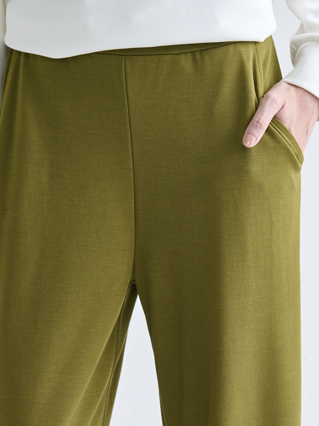 Haki Beli Lastikli Kadın Pantolon-2